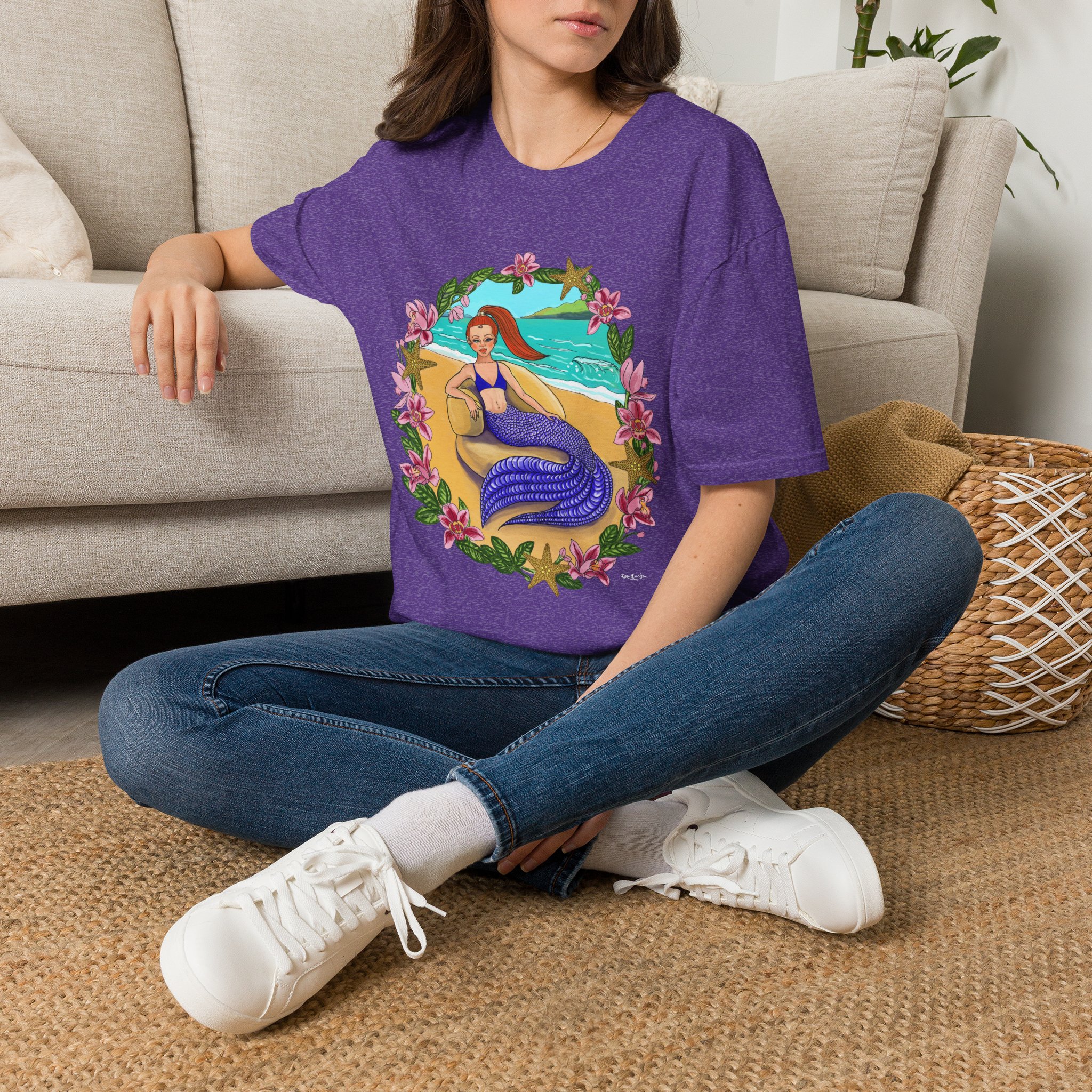Red-Headed Mermaid Beach Vibes T-Shirt — Tropical Floral Ocean Graphic - Image 23