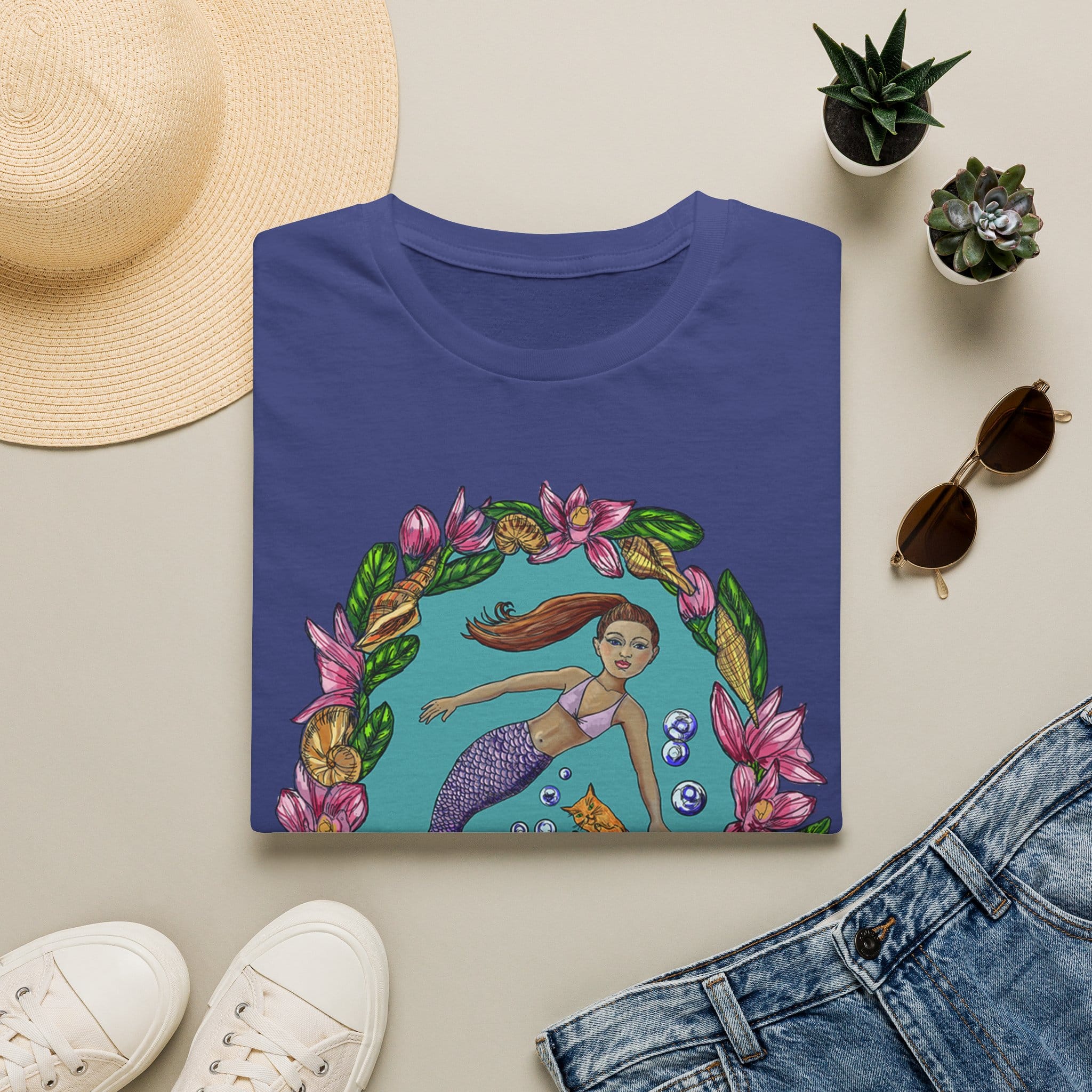 Mercat with Mermaid Beach Vibes T-Shirt — Tropical Floral Ocean Graphic - Image 34