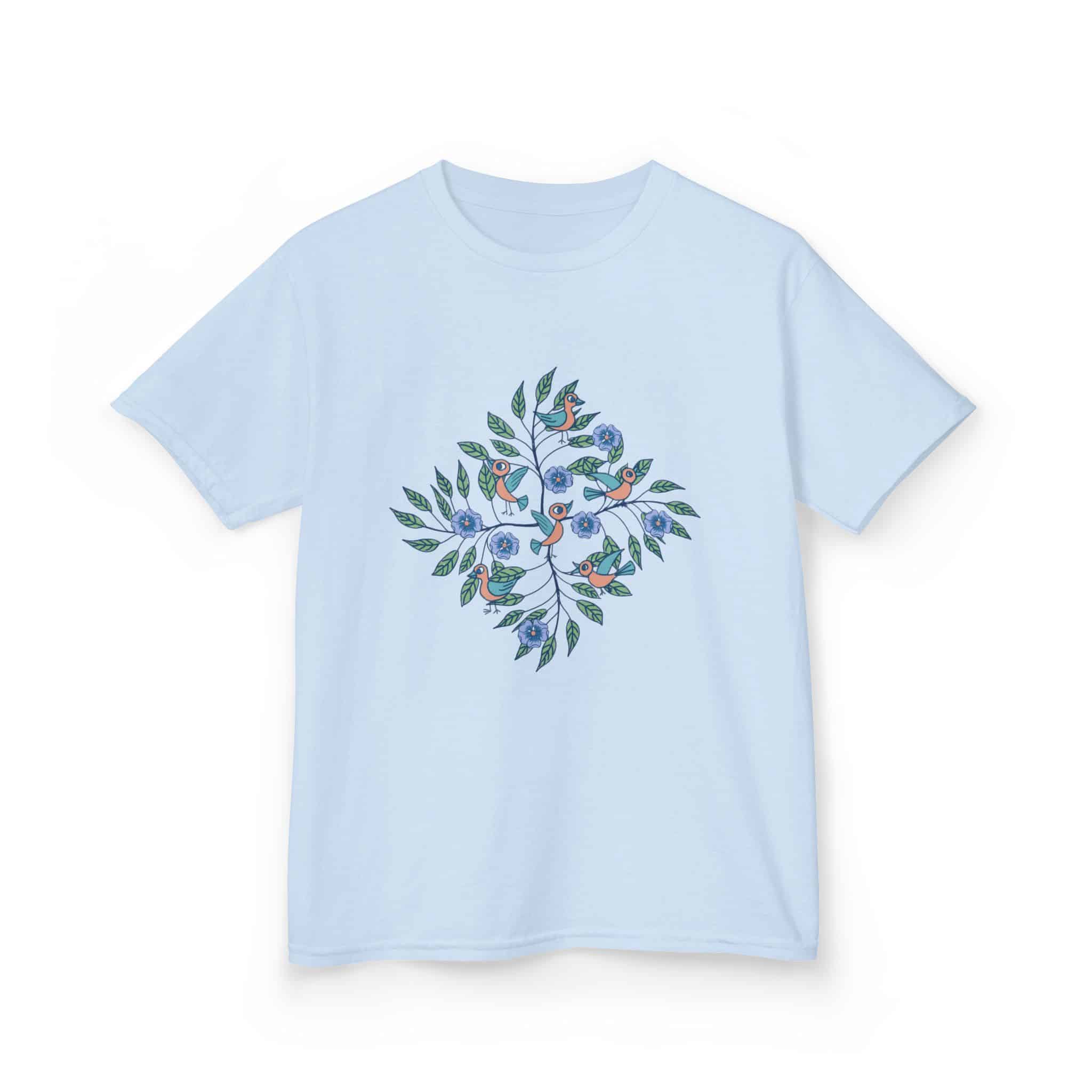 Kids Tee — Stick Figure Birds Floral Leaf Diamond Graphic - Image 6