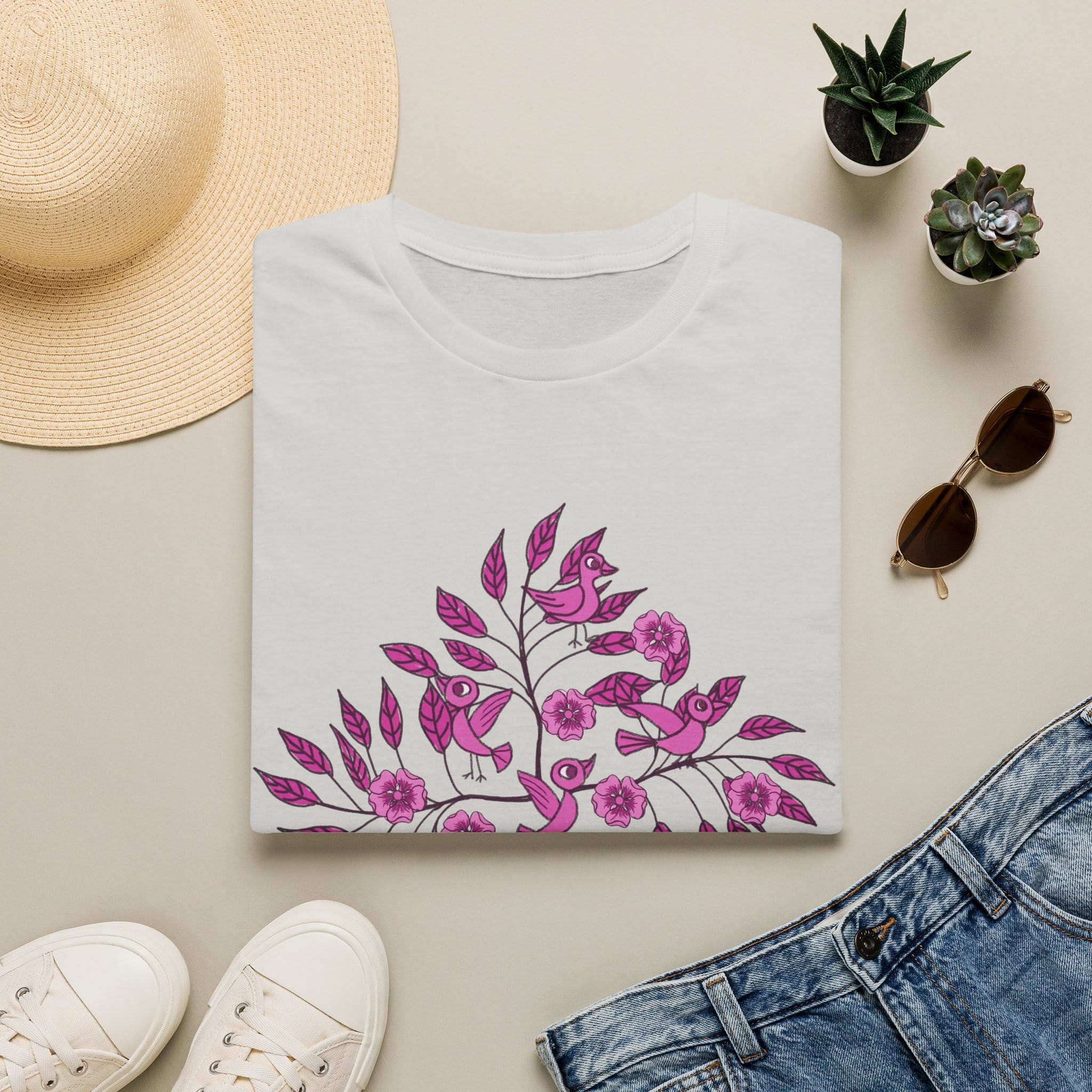 Floral Bird Branch T-Shirt —Pink Blossoms Graphic Tee - Image 17