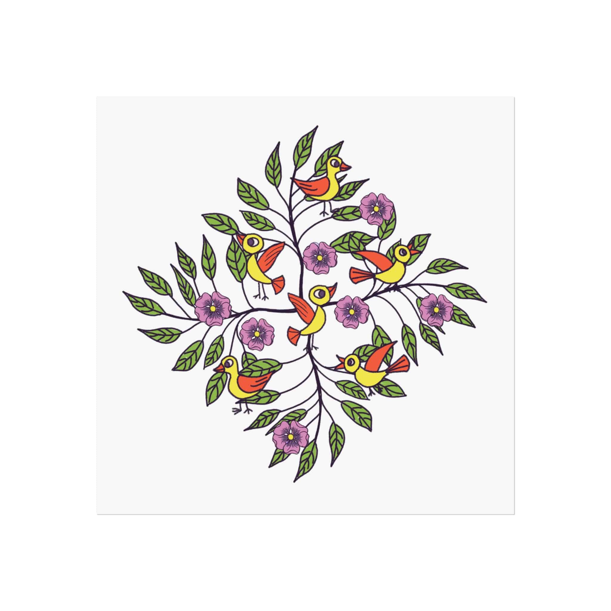 Fine Art Poster — Colorful Folk Birds & Floral Print (Botanical Wall Art) - Image 4