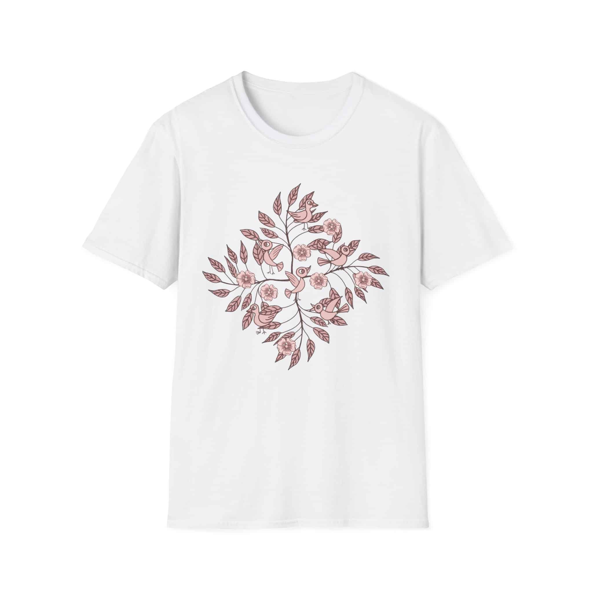 Floral Bird Branch T‑Shirt — Vintage Rose Botanical Graphic Tee - Image 5