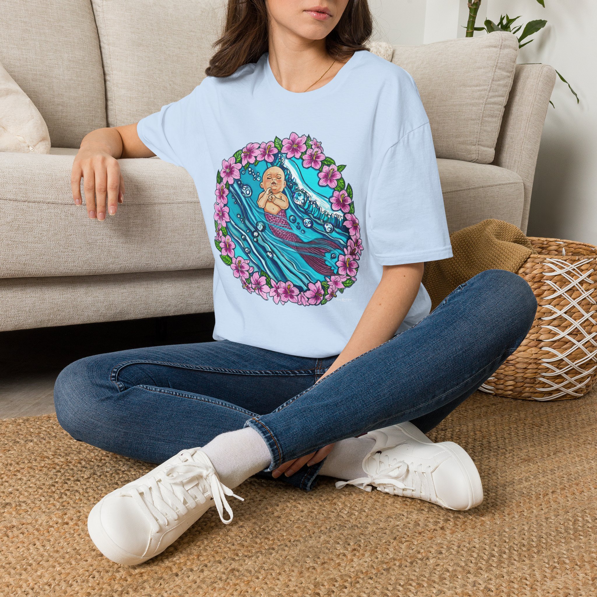 Waves Baby Mermaid Beach Vibes T-Shirt — Tropical Floral Ocean Graphic - Image 2
