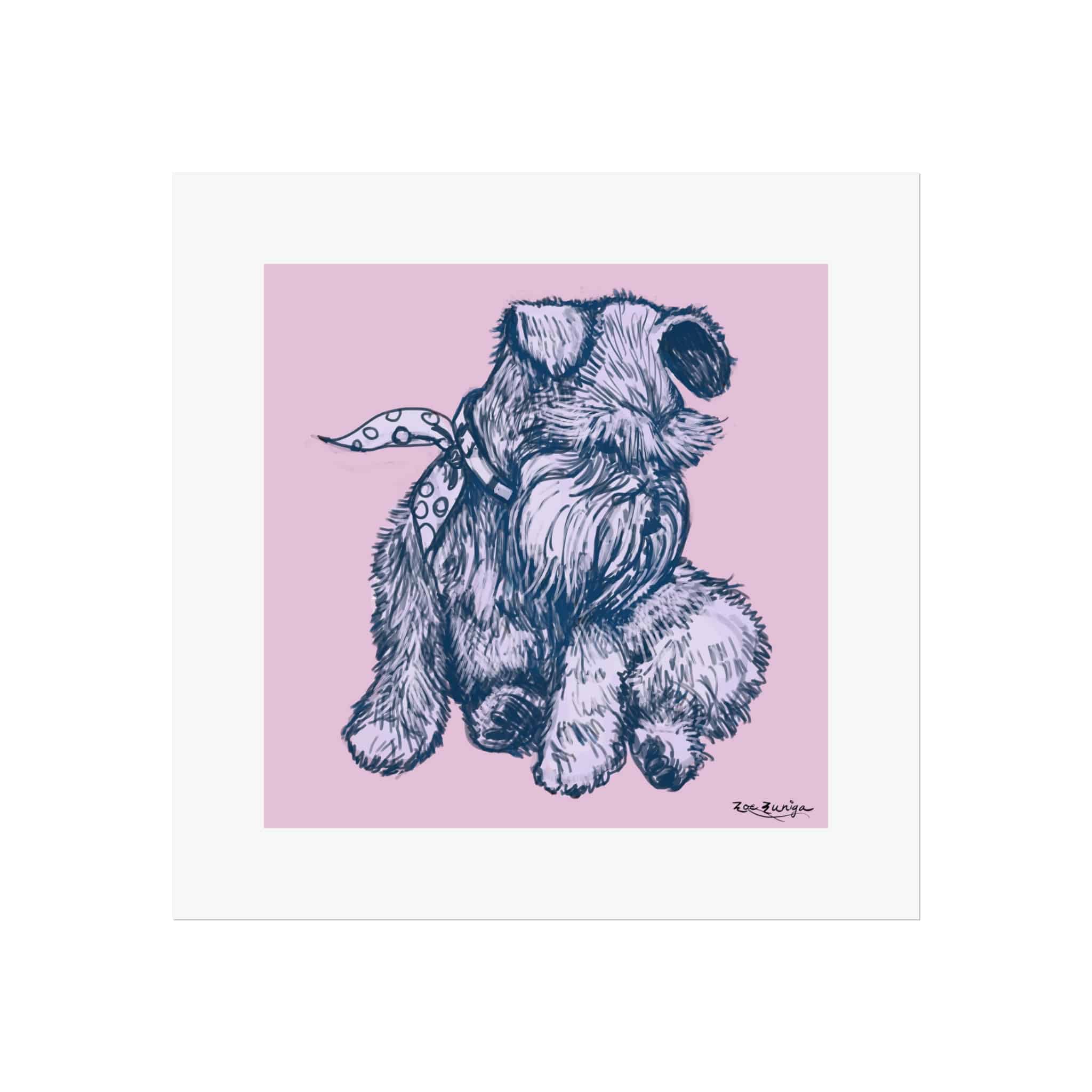 Schnauzer Puppy Fine Art Poster — Hand-Drawn Dog Portrait on Pink
