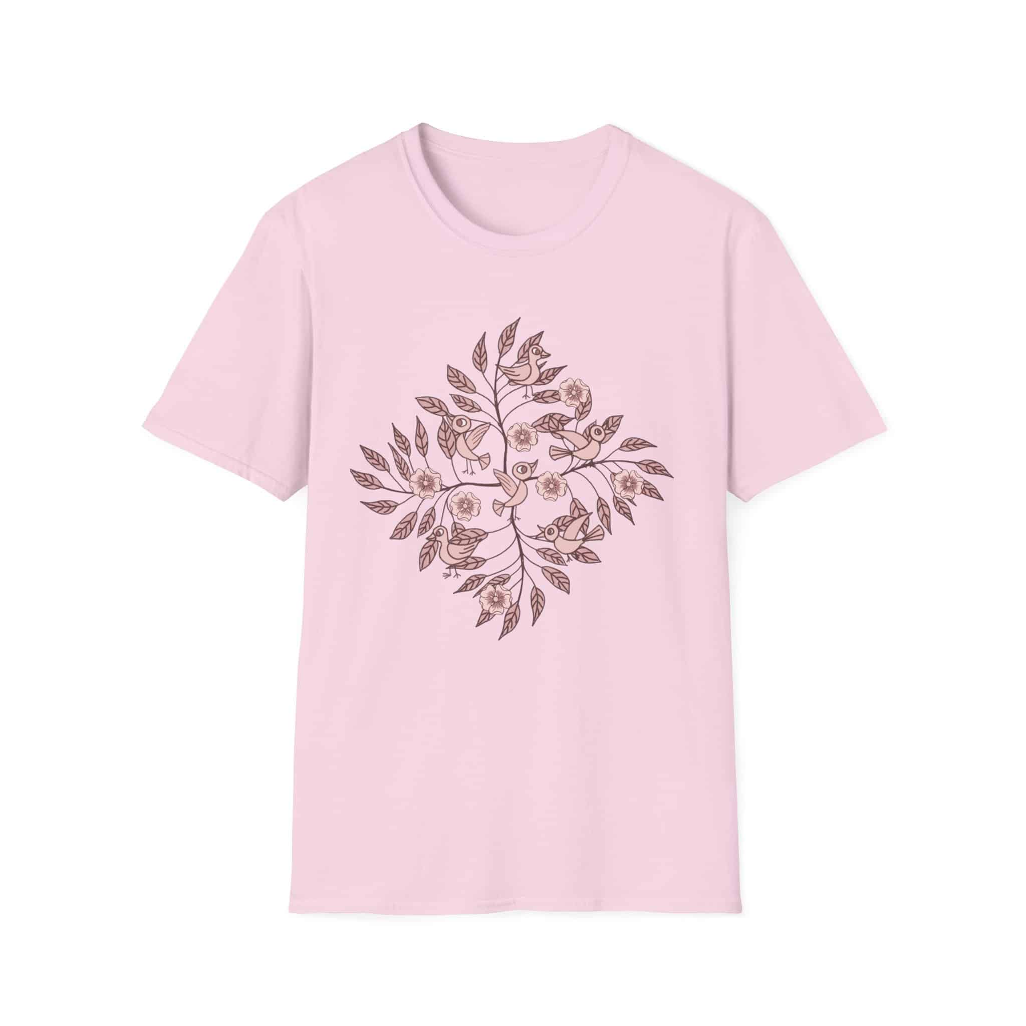 Floral Bird Branch T‑Shirt — Vintage Rose Botanical Graphic Tee - Image 2