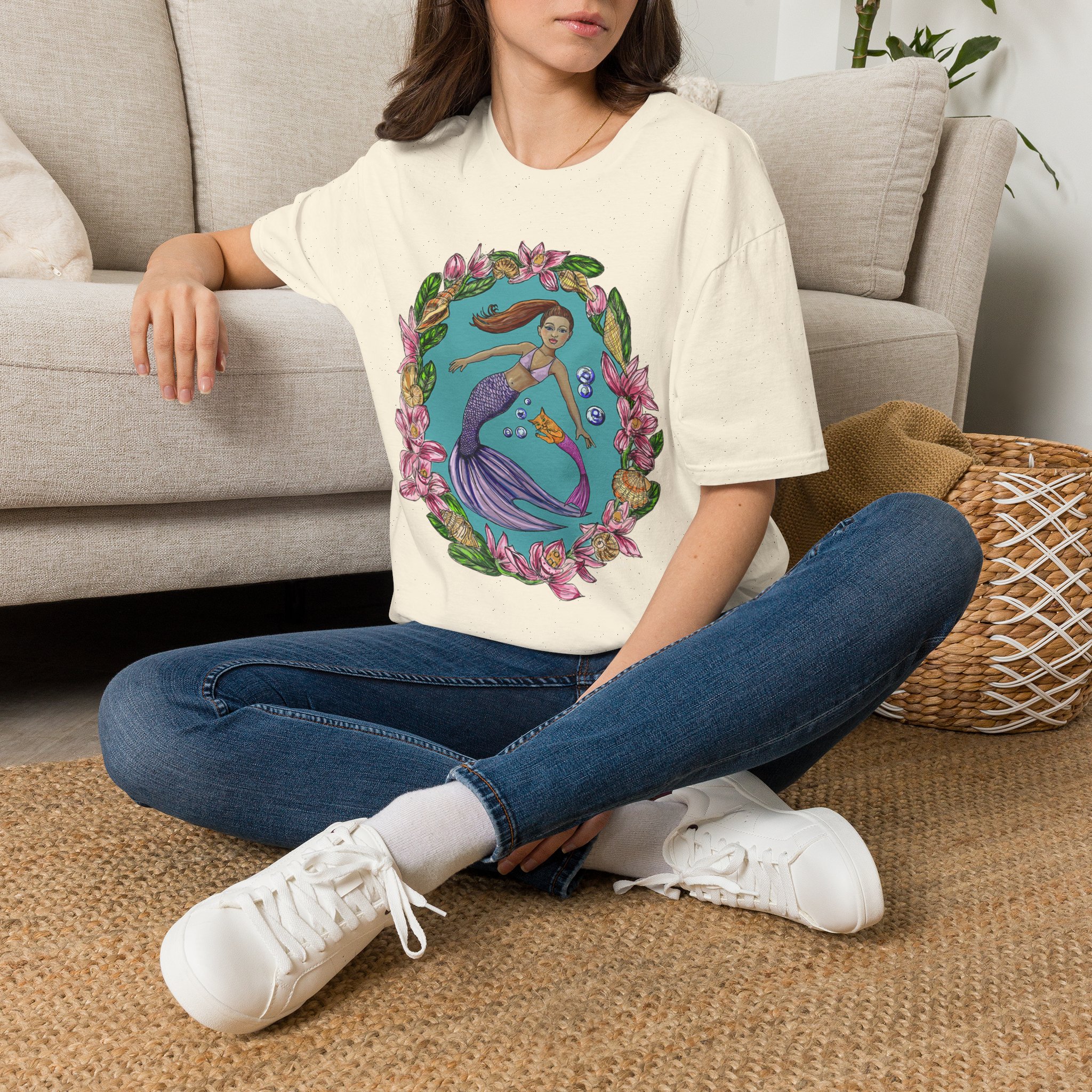 Mercat with Mermaid Beach Vibes T-Shirt — Tropical Floral Ocean Graphic - Image 11