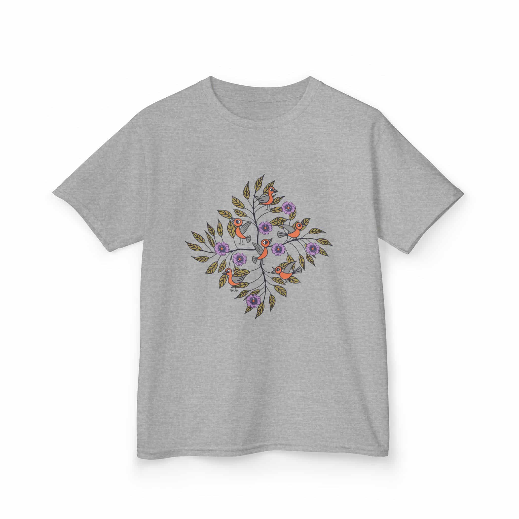 Kids T‑Shirt — Stick Figure Birds Floral Wreath Tee - Image 9