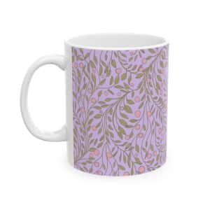 Floral Vine Ceramic Mug — Lavender & Rose Gold Pattern (11oz, 15oz)