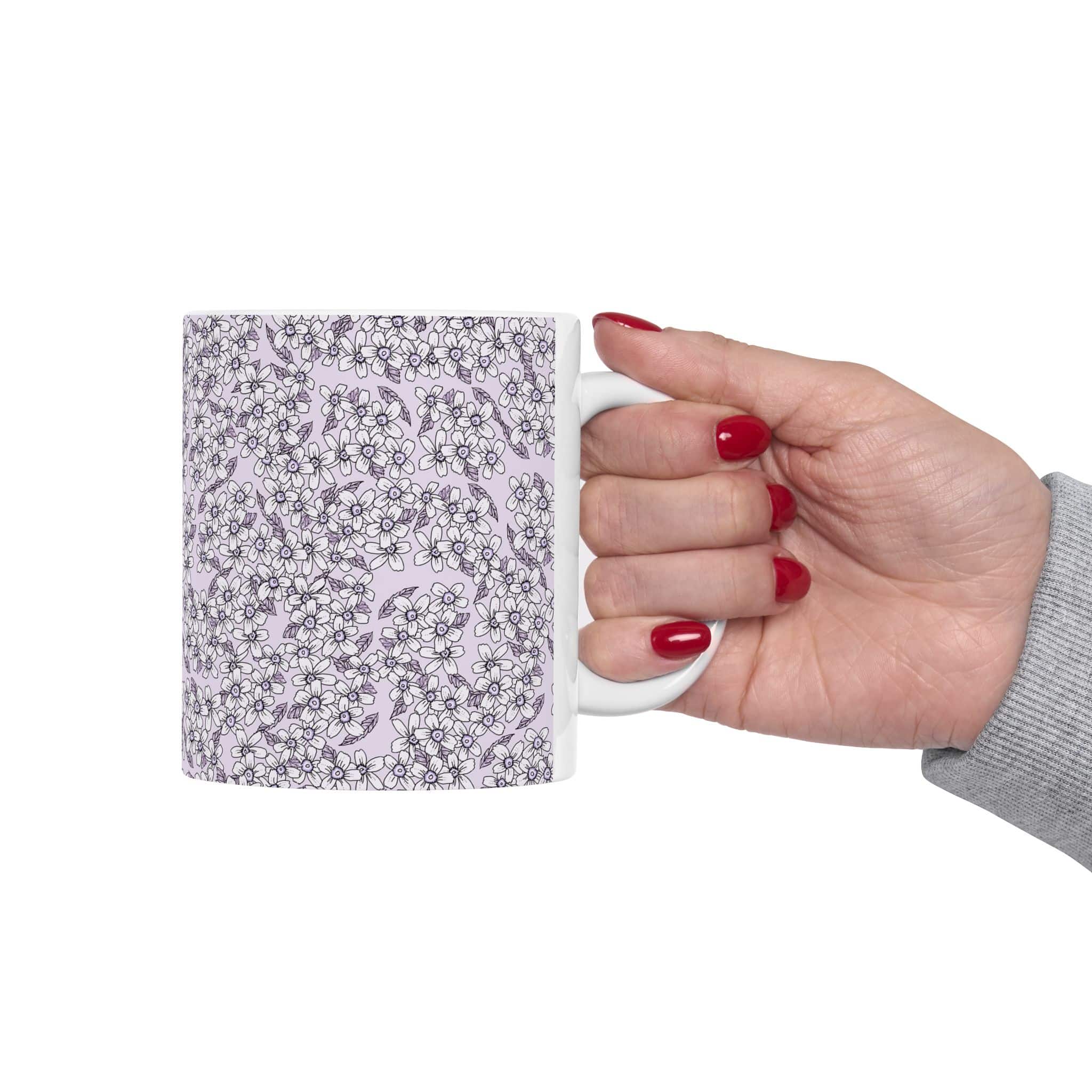 Floral Ditsy Pattern Ceramic Mug — Lavender Tiny Flowers Coffee Cup (11oz/15oz) - Image 3