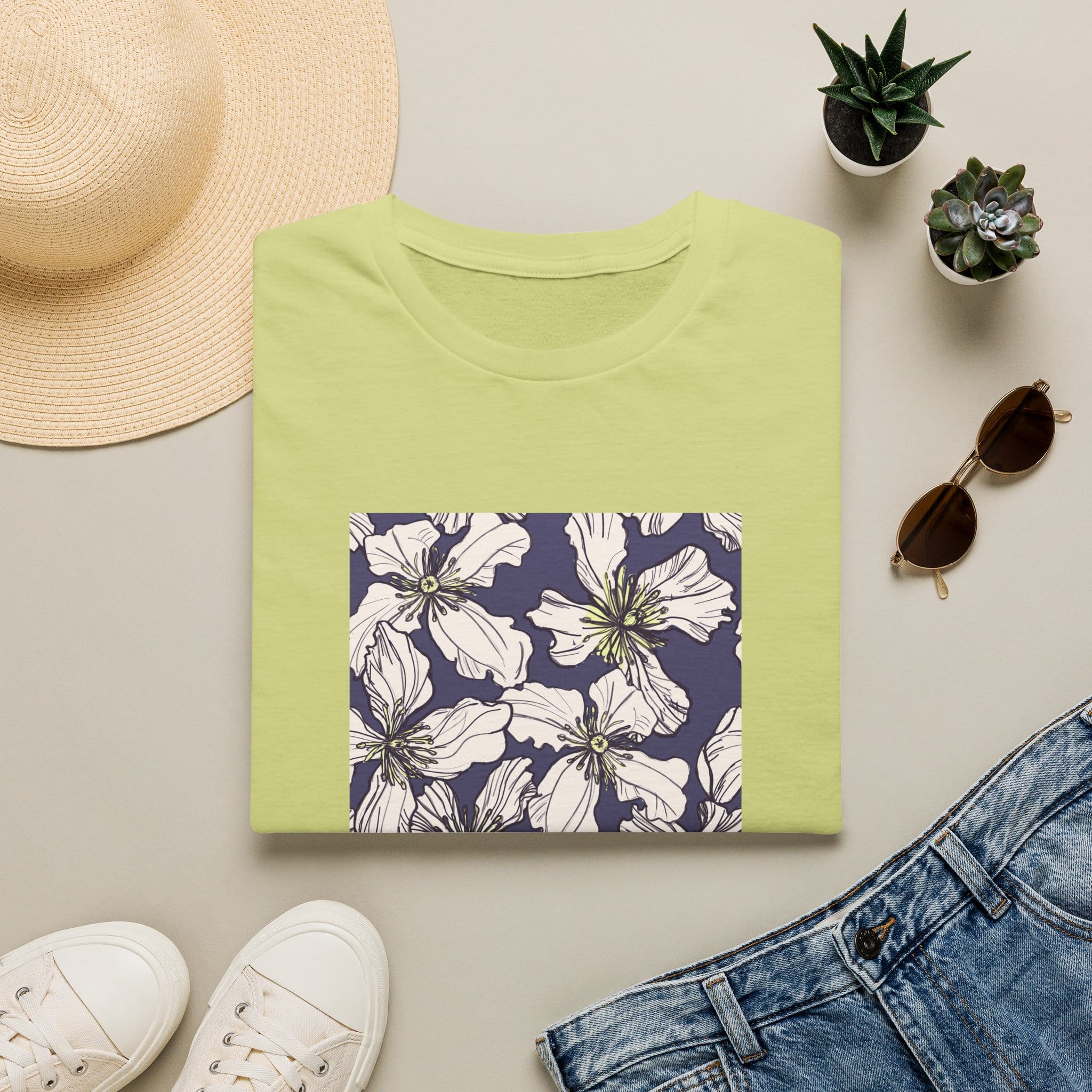 Floral Square Tee — White Clematis Print T-Shirt - Image 10