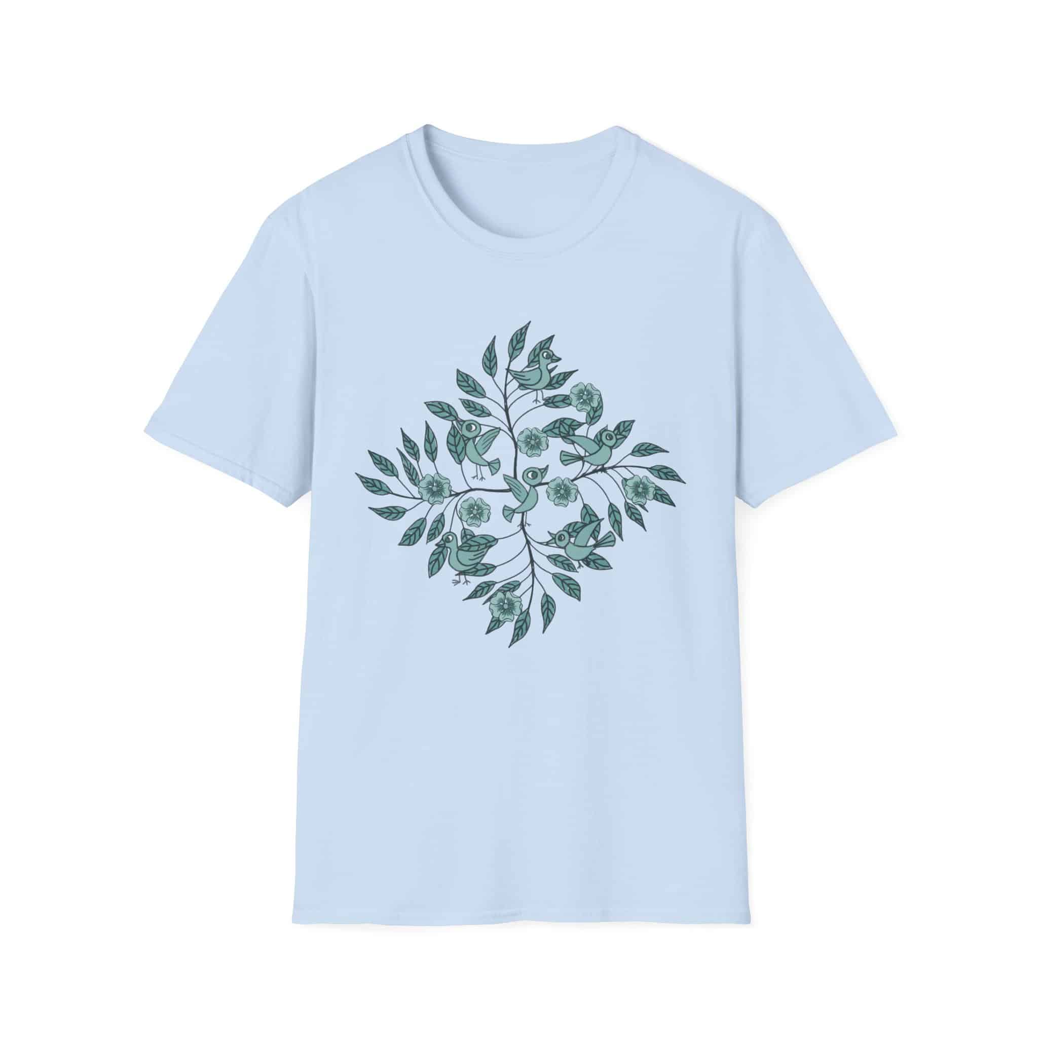 Botanical Bird Tee — Teal Floral Branch Graphic T-Shirt - Image 11