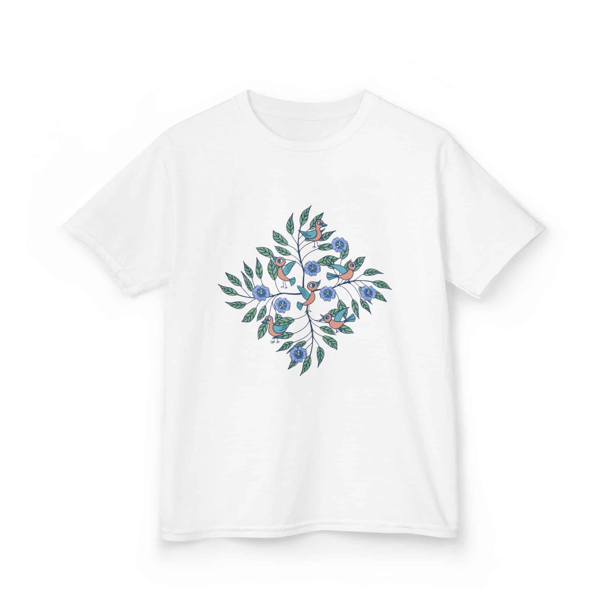 Kids Tee — Stick Figure Birds Floral Leaf Diamond Graphic - Image 9