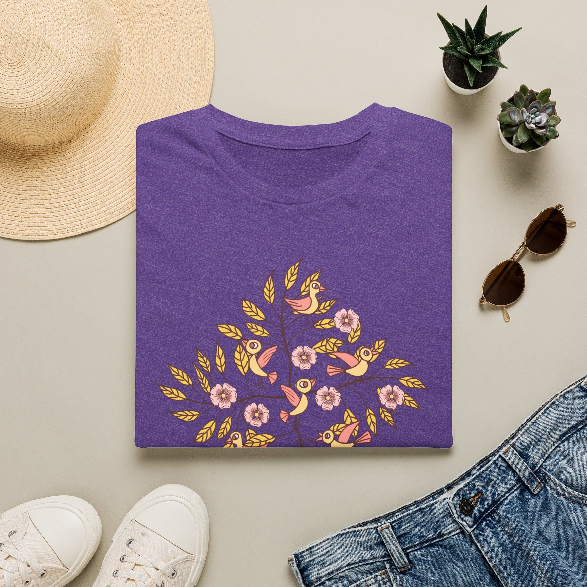 Floral Bird Tree T-Shirt — Boho Botanical Tee with Pink Blossoms - Image 13