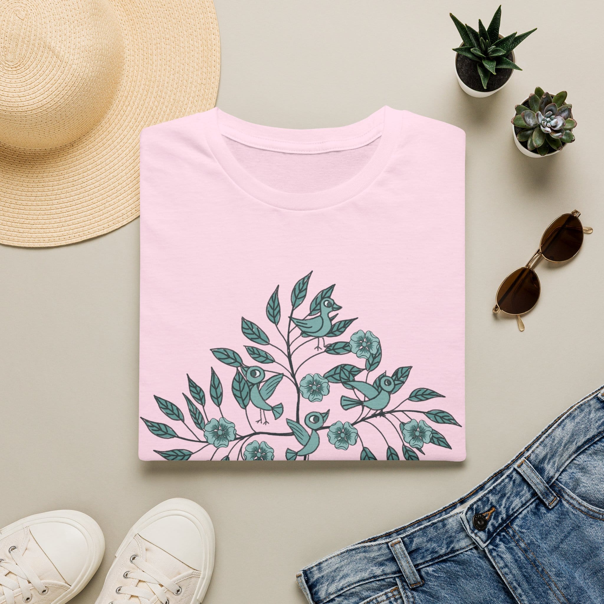 Botanical Bird Tee — Teal Floral Branch Graphic T-Shirt - Image 13