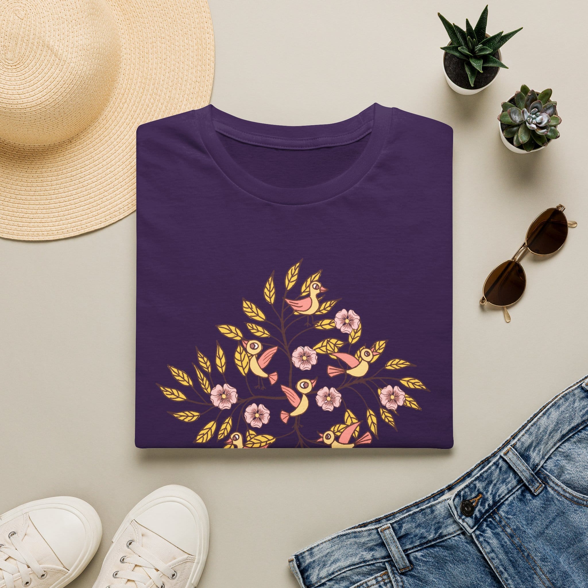 Floral Bird Tree T-Shirt — Boho Botanical Tee with Pink Blossoms - Image 17