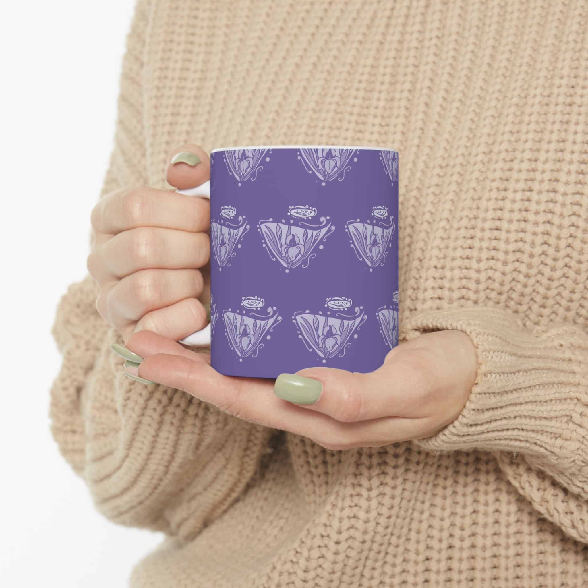 Purple Iris Pattern Ceramic Mug –Art Nouveau Design (11oz, 15oz) - Image 5