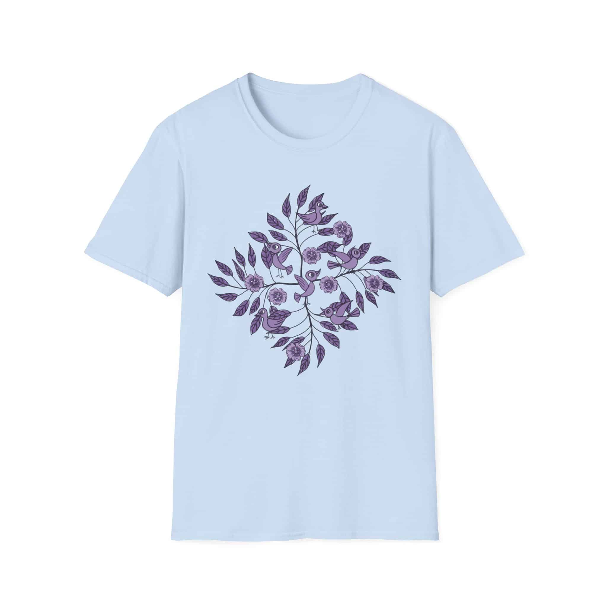 Floral Bird Tee — Purple Botanical Branch Graphic T-Shirt - Image 6