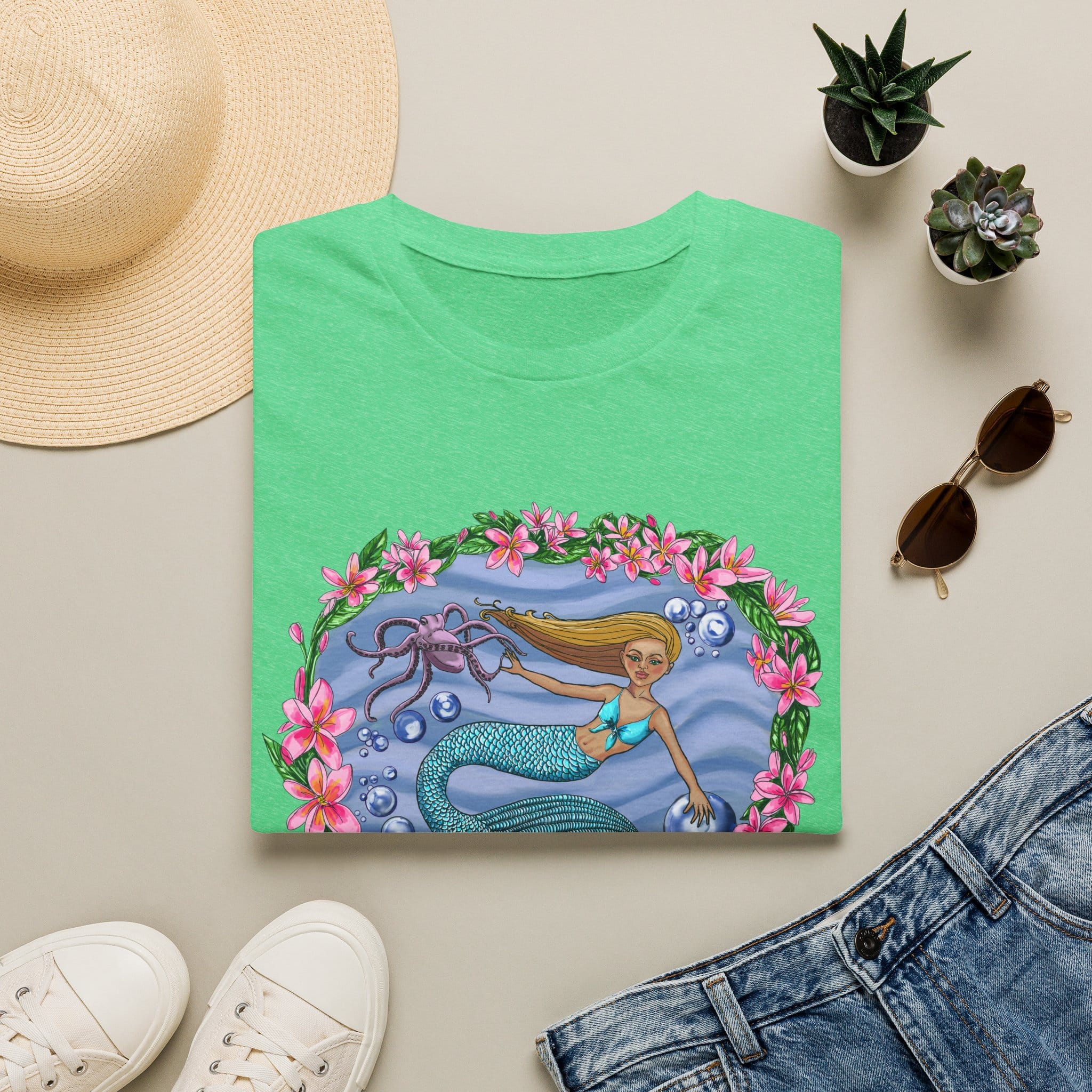 Mermaid With Octopus Beach Vibes T-Shirt — Tropical Floral Ocean Graphic - Image 17