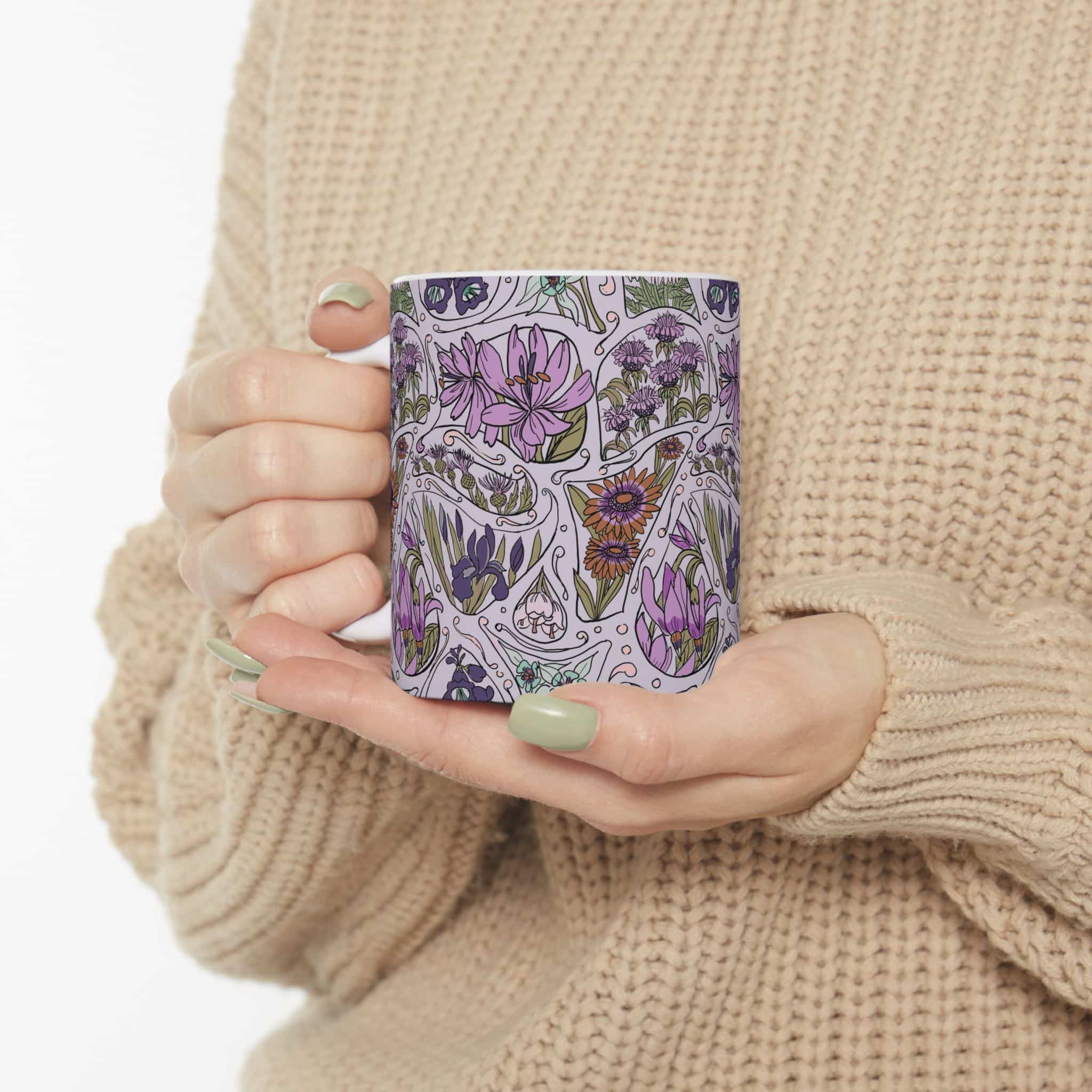 Floral Lavender Garden Ceramic Mug – Purple Wildflower Pattern (11oz & 15oz) - Image 5