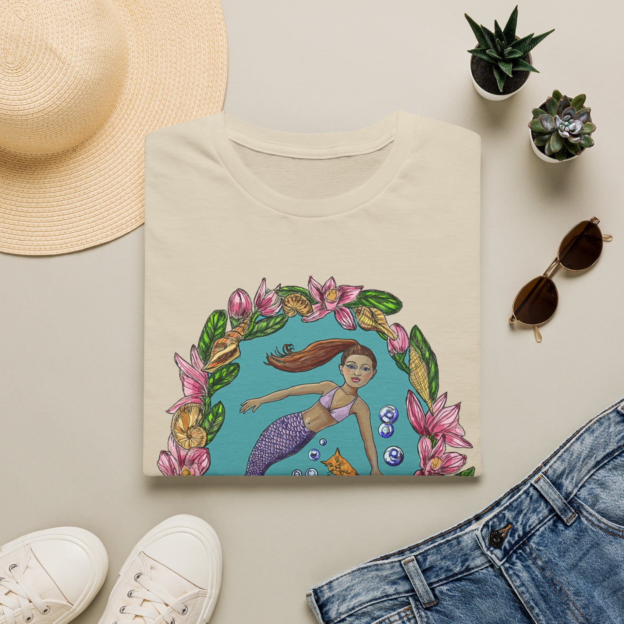 Mercat with Mermaid Beach Vibes T-Shirt — Tropical Floral Ocean Graphic - Image 25