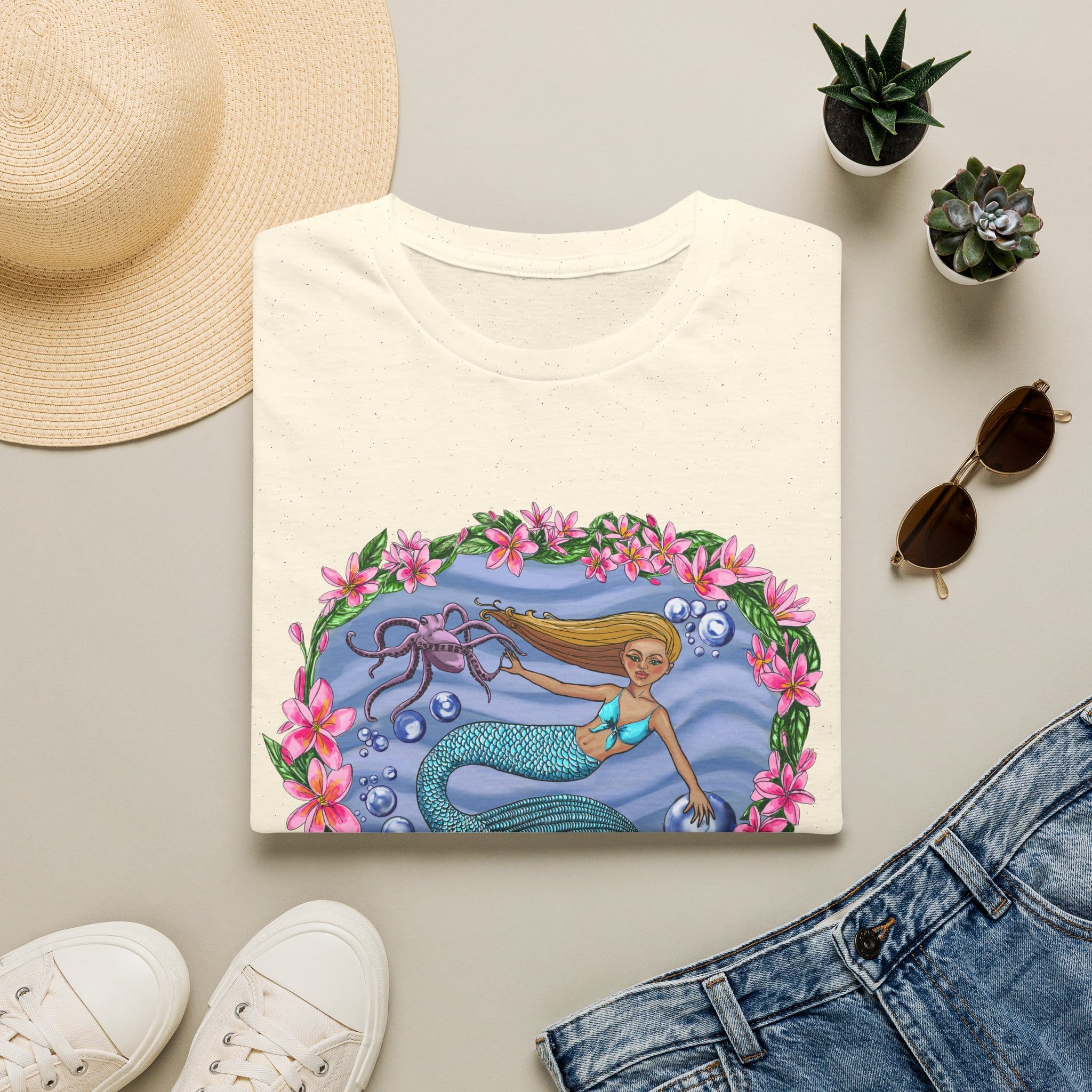 Mermaid With Octopus Beach Vibes T-Shirt — Tropical Floral Ocean Graphic - Image 10