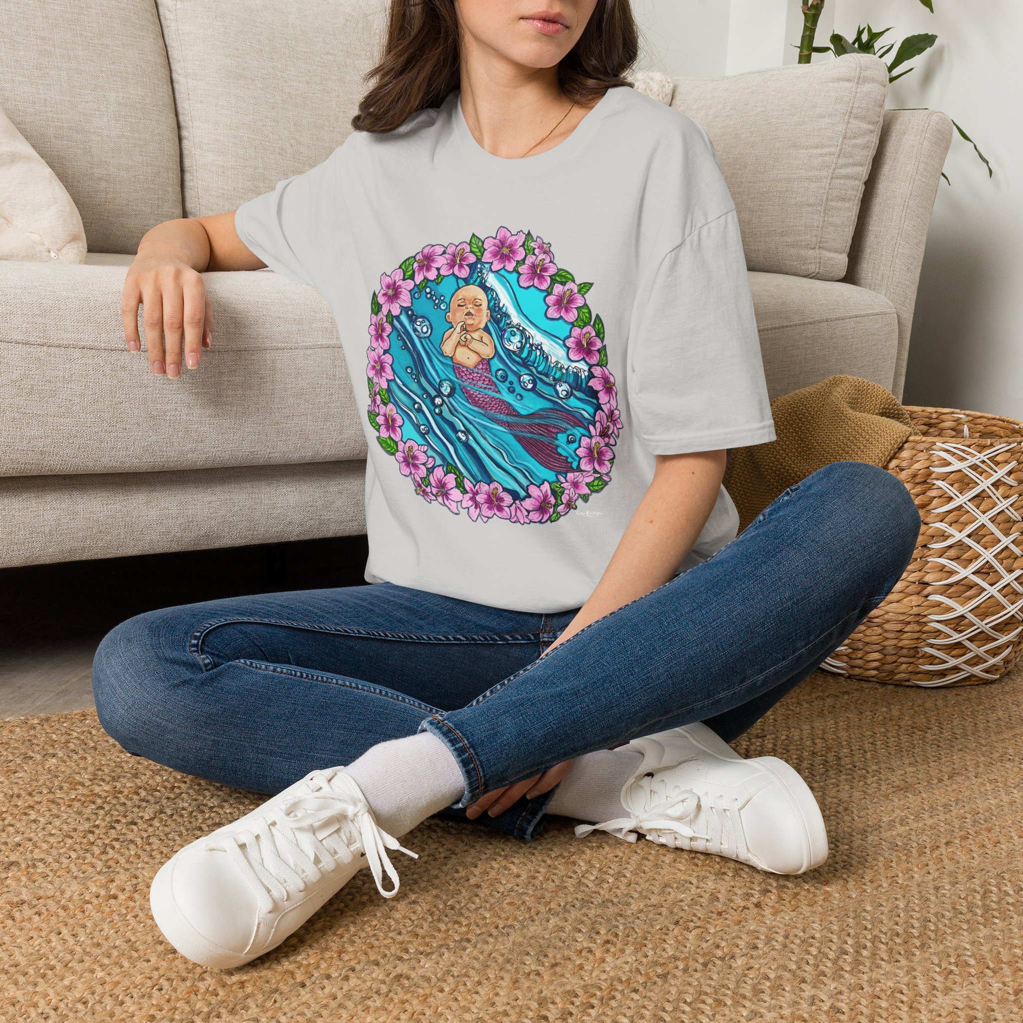 Waves Baby Mermaid Beach Vibes T-Shirt — Tropical Floral Ocean Graphic - Image 23