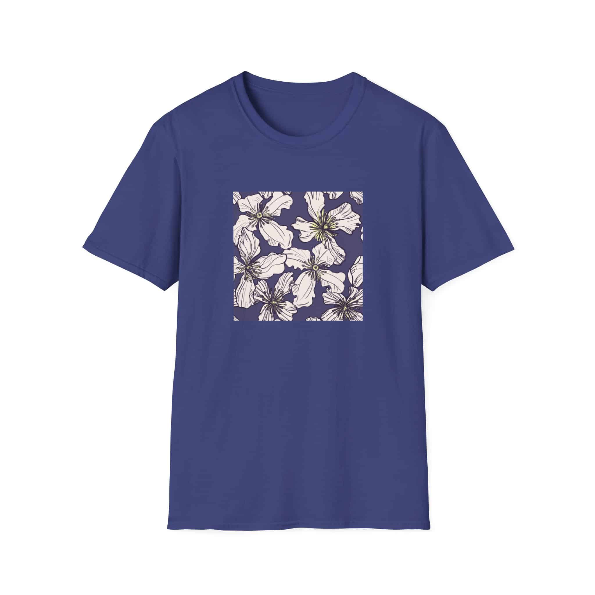 Floral Square Tee — White Clematis Print T-Shirt - Image 6