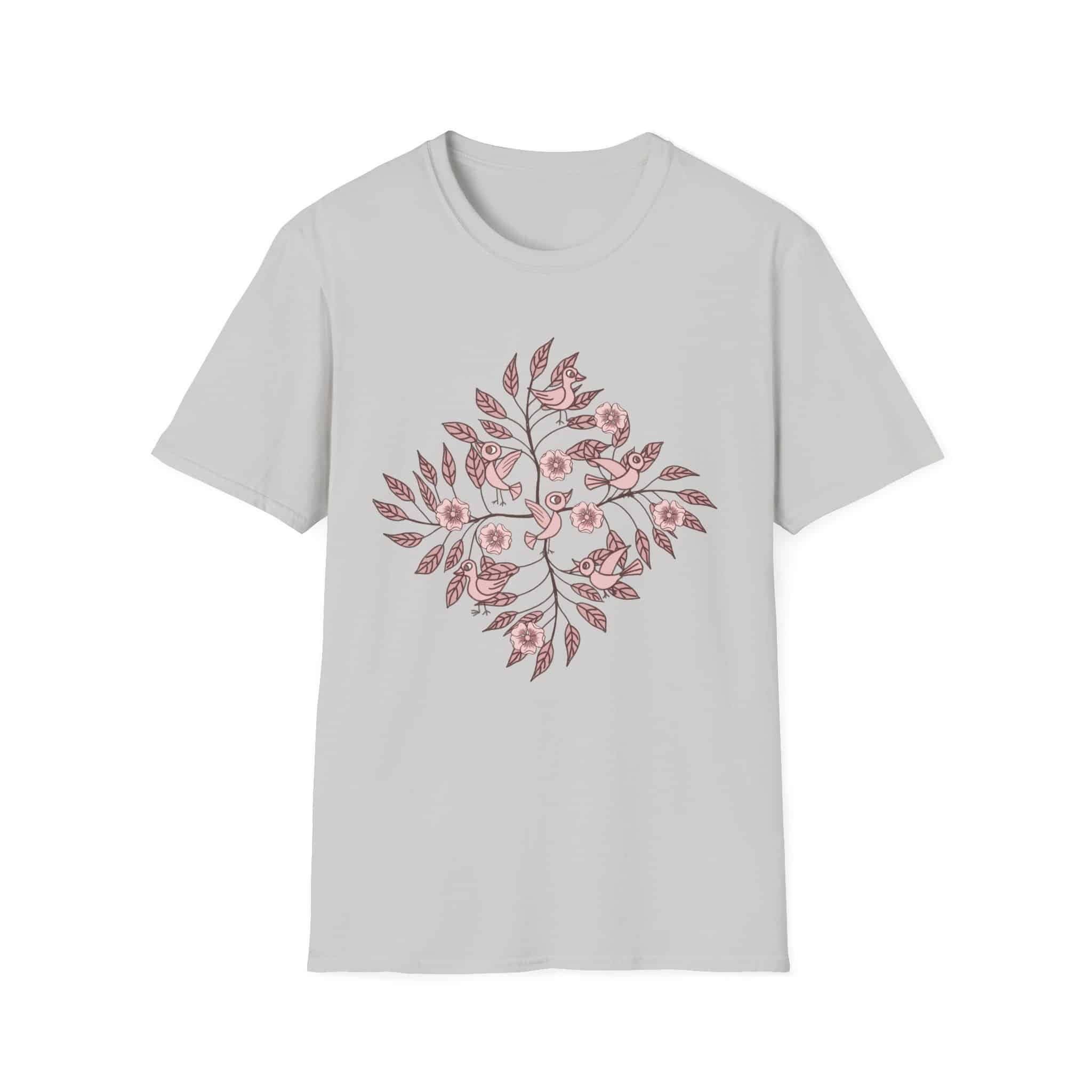 Floral Bird Branch T‑Shirt — Vintage Rose Botanical Graphic Tee - Image 8