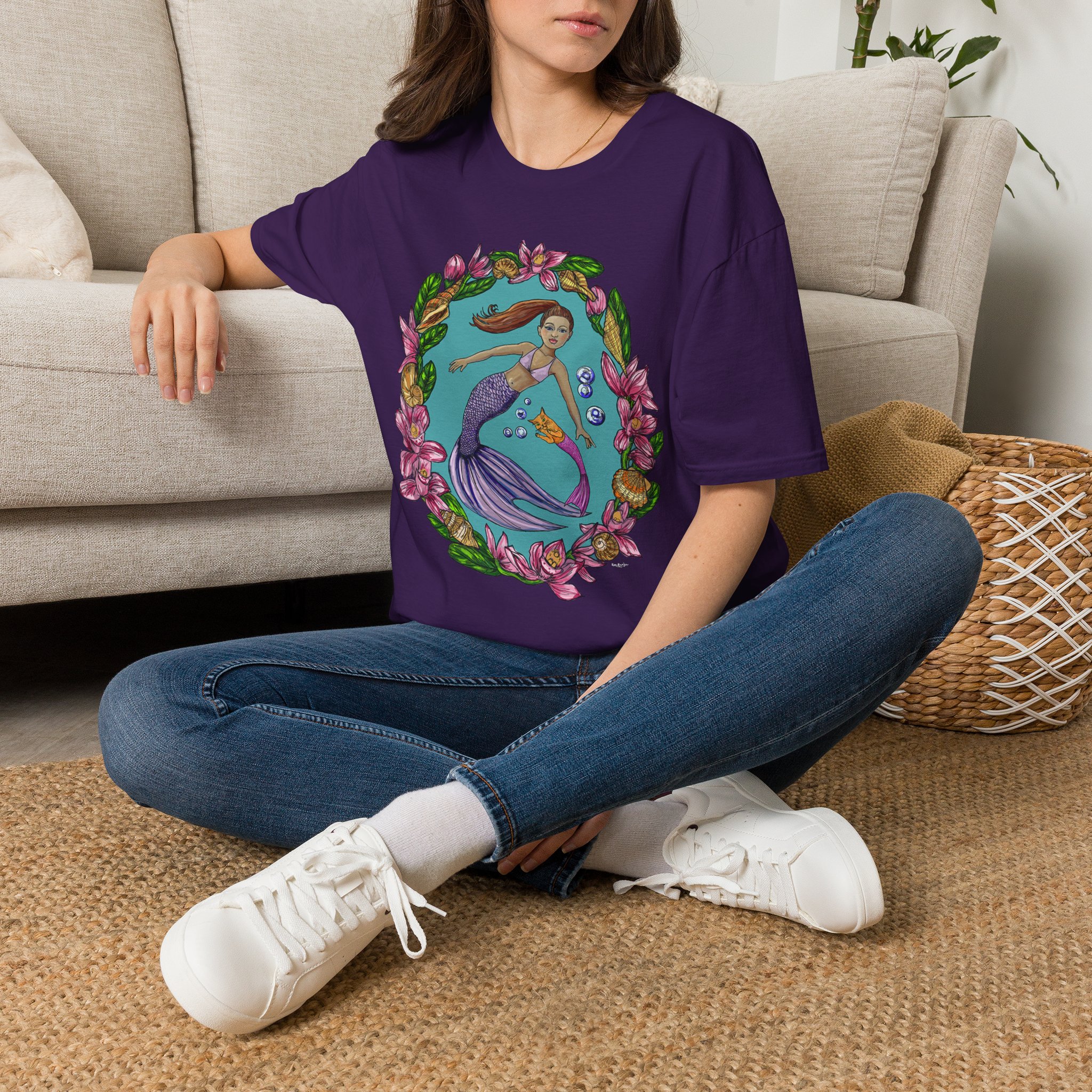 Mercat with Mermaid Beach Vibes T-Shirt — Tropical Floral Ocean Graphic - Image 5