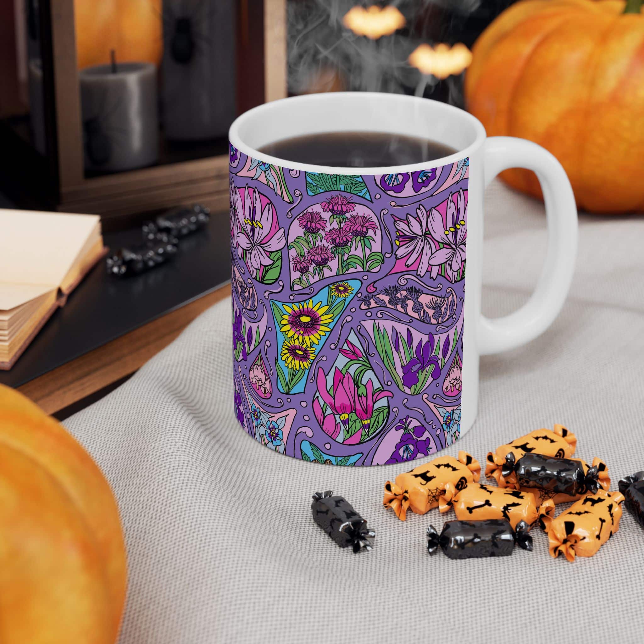 Floral Paisley Ceramic Mug - Purple Garden Pattern (11oz & 15oz) - Image 4
