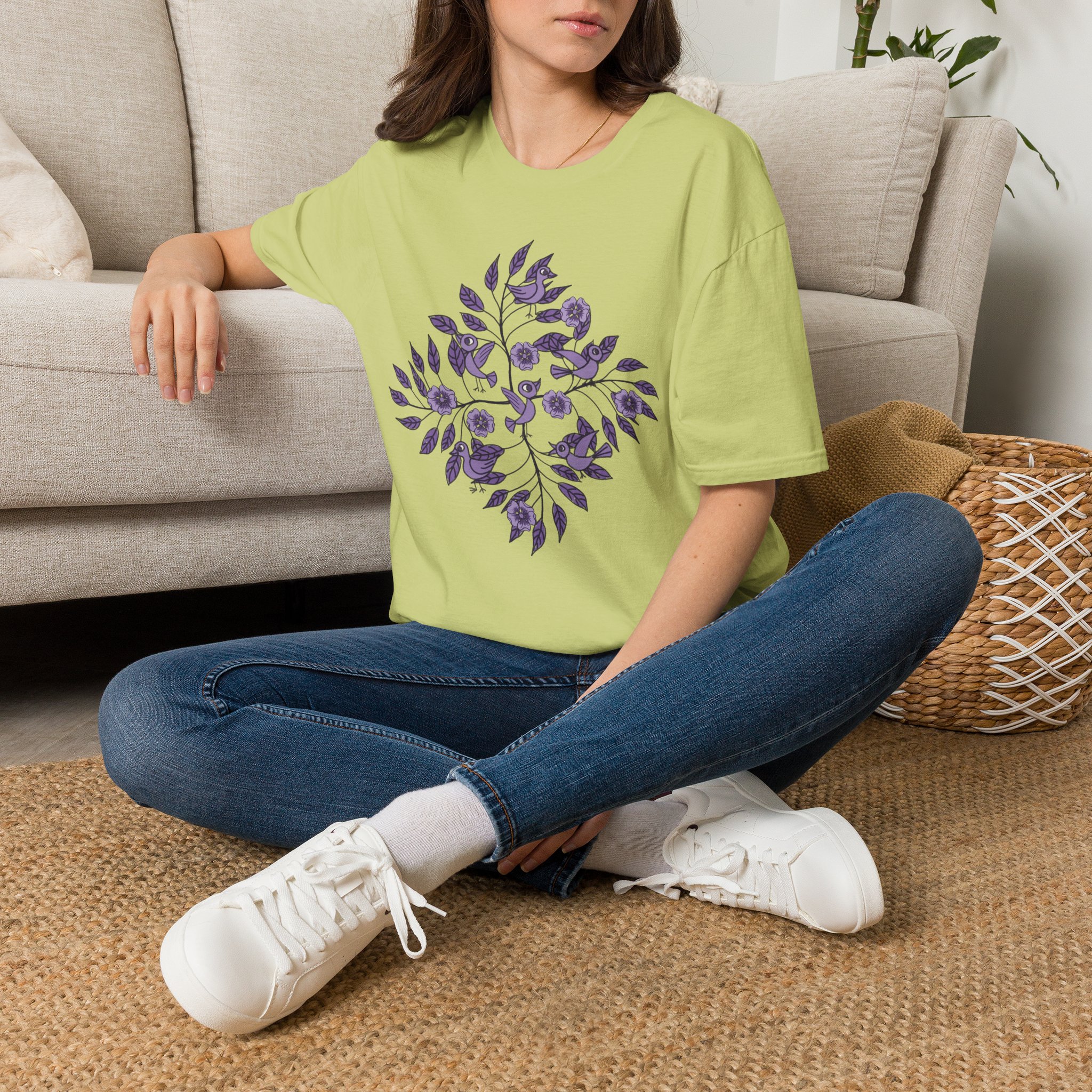 Floral Bird Tee — Purple Botanical Branch Graphic T-Shirt - Image 12