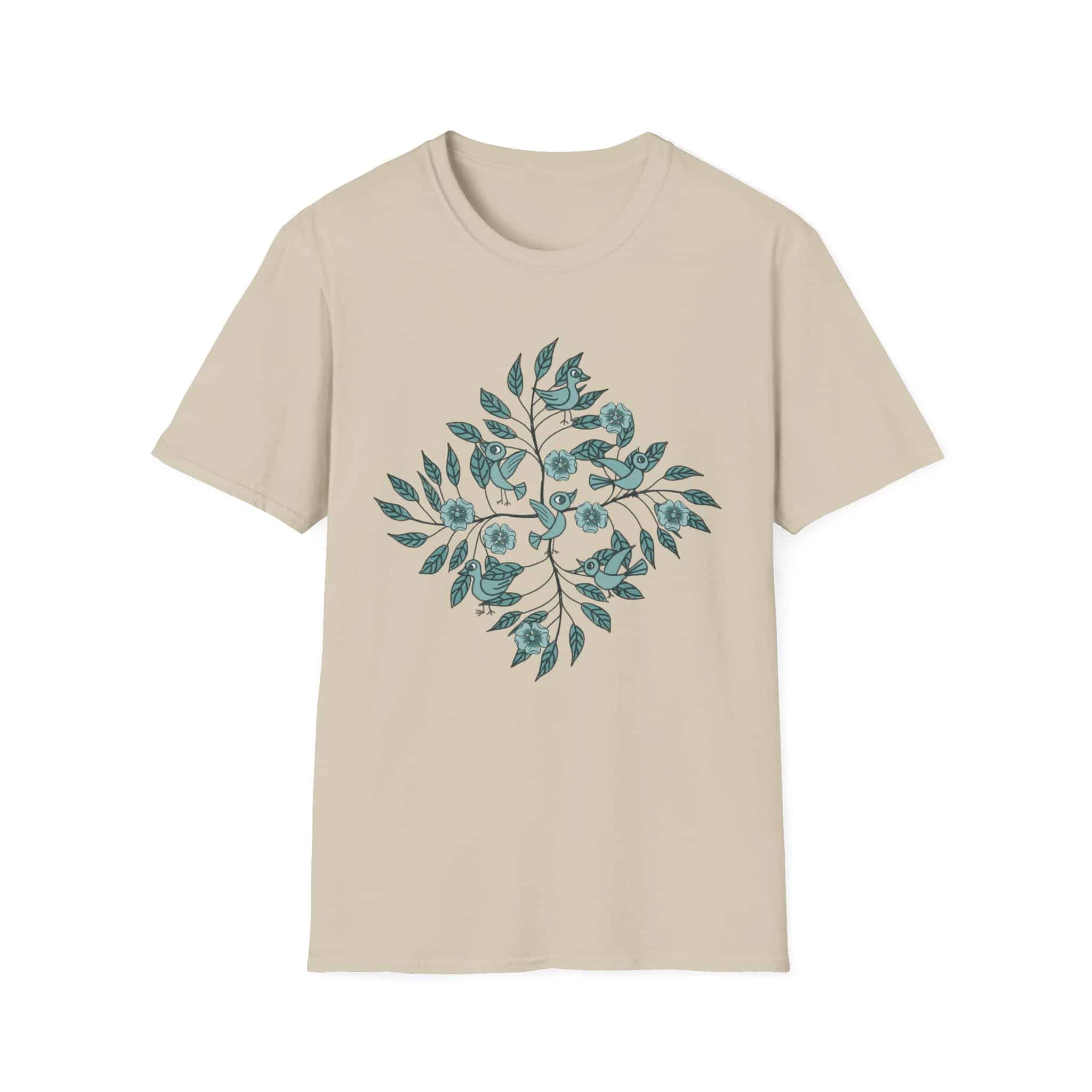 Botanical Bird Tee — Teal Floral Branch Graphic T-Shirt - Image 23