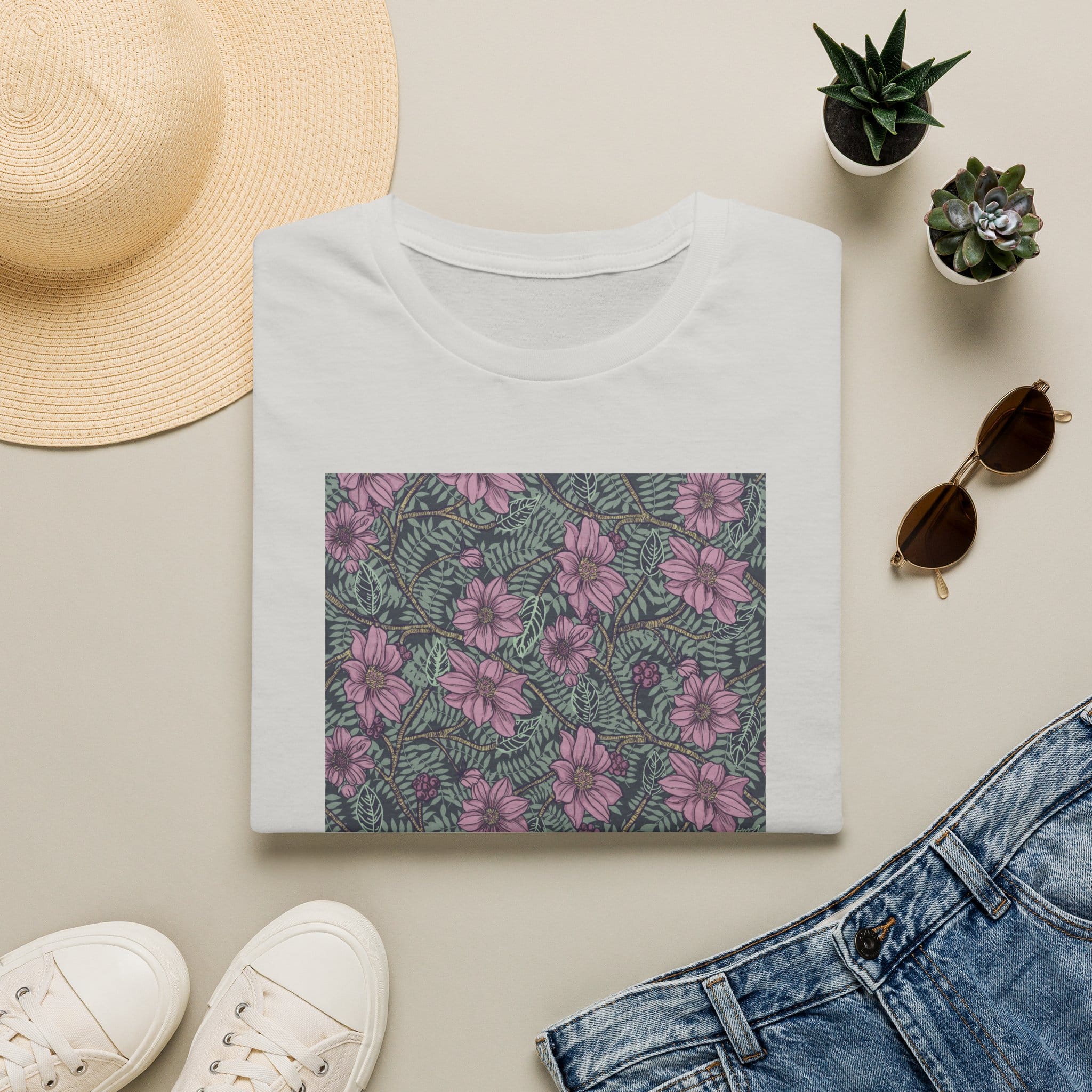 Floral Hibiscus Pattern T-Shirt — Vintage Tropical Flower Tee - Image 9