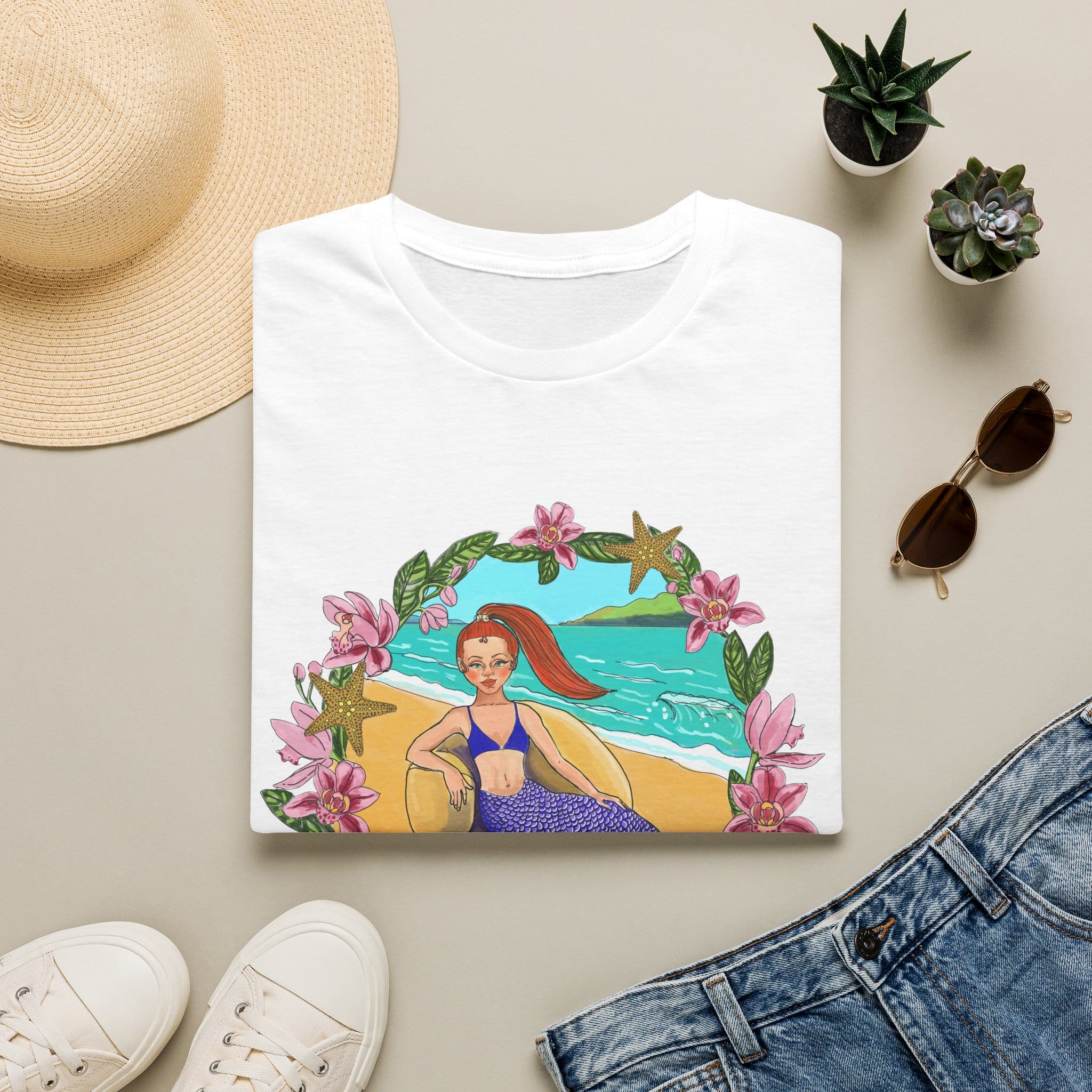Red-Headed Mermaid Beach Vibes T-Shirt — Tropical Floral Ocean Graphic - Image 10