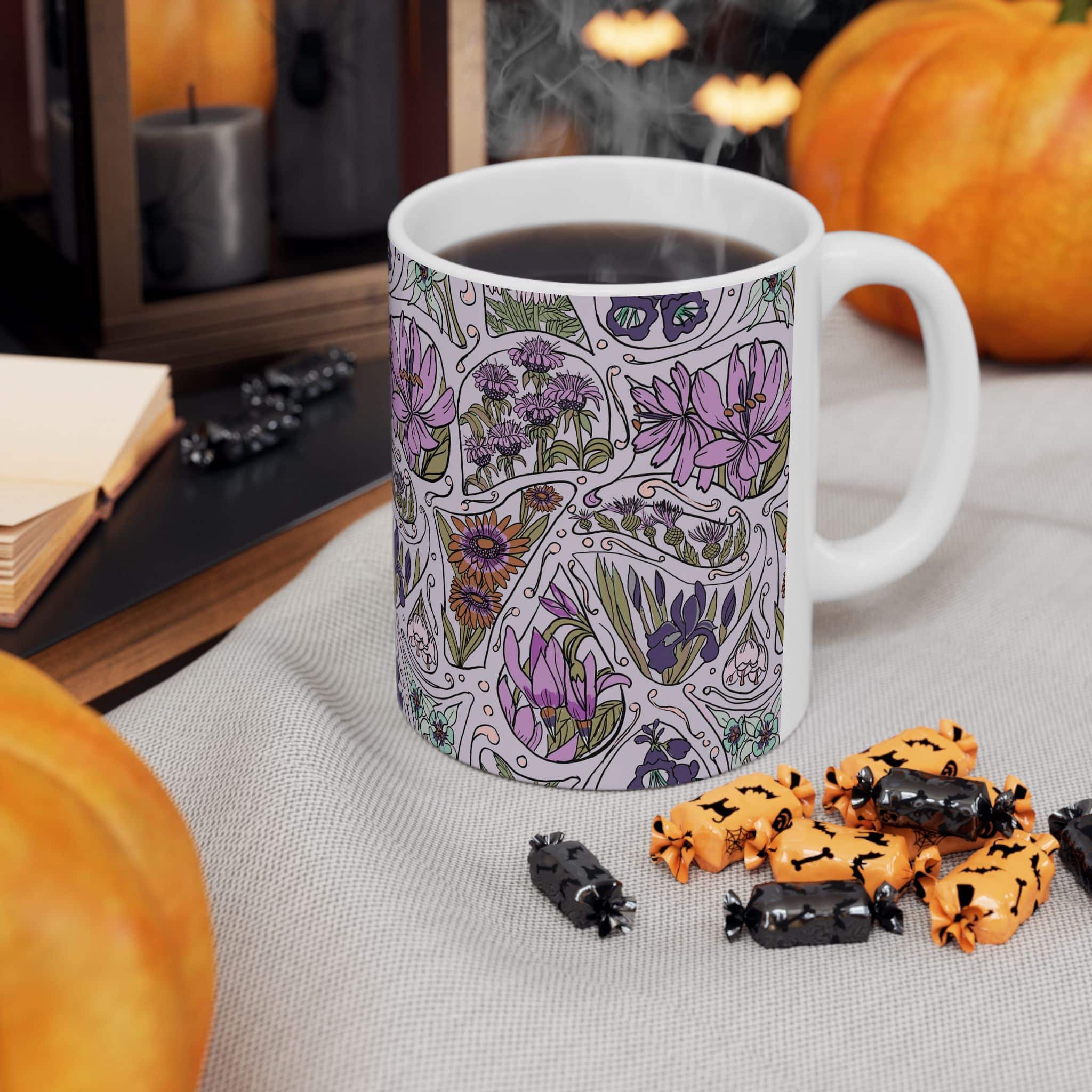 Floral Lavender Garden Ceramic Mug – Purple Wildflower Pattern (11oz & 15oz) - Image 4