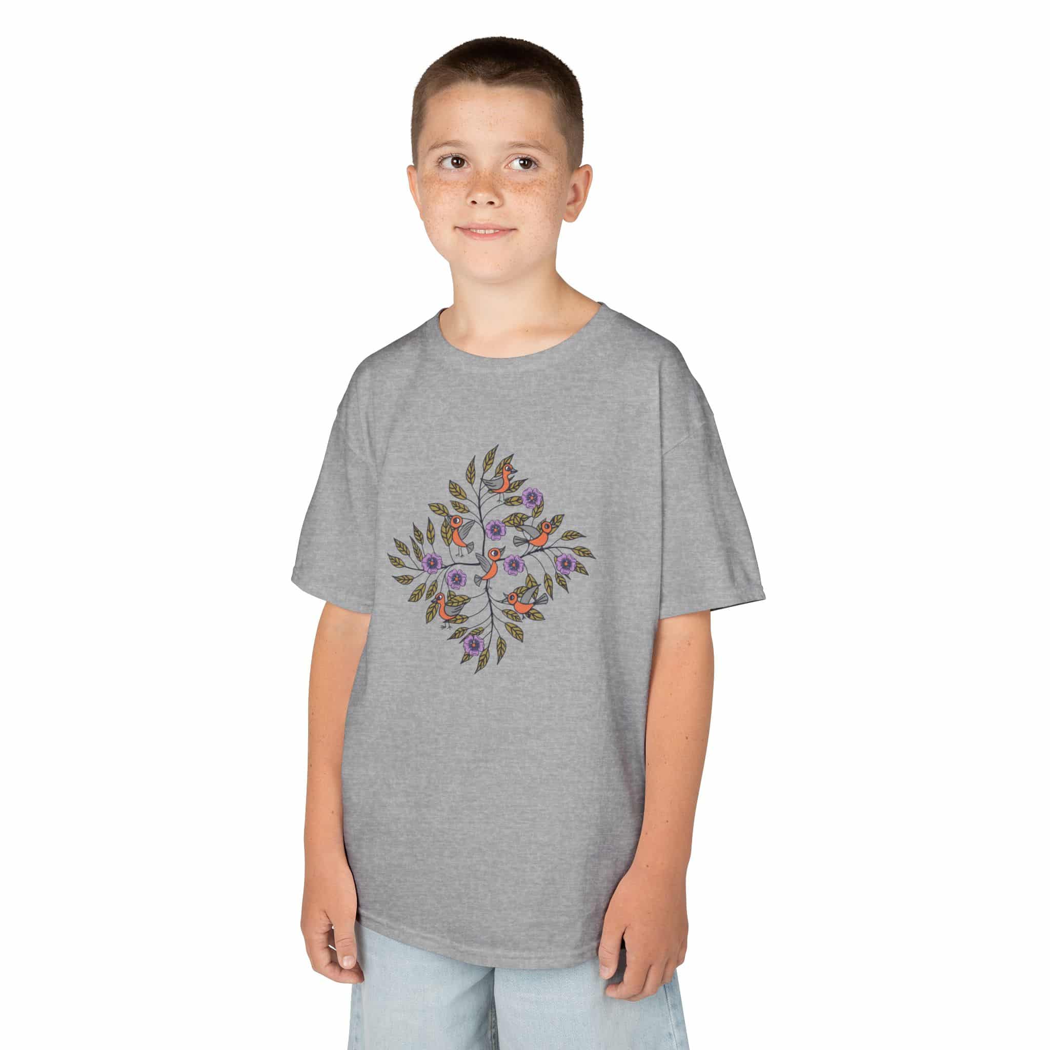 Kids Tee — Colorful Leaf Bird and Floral Mosaic Graphic Kids T-Shirt | Nature-Inspired Autumn Shirt for Boys & Girls - Image 14