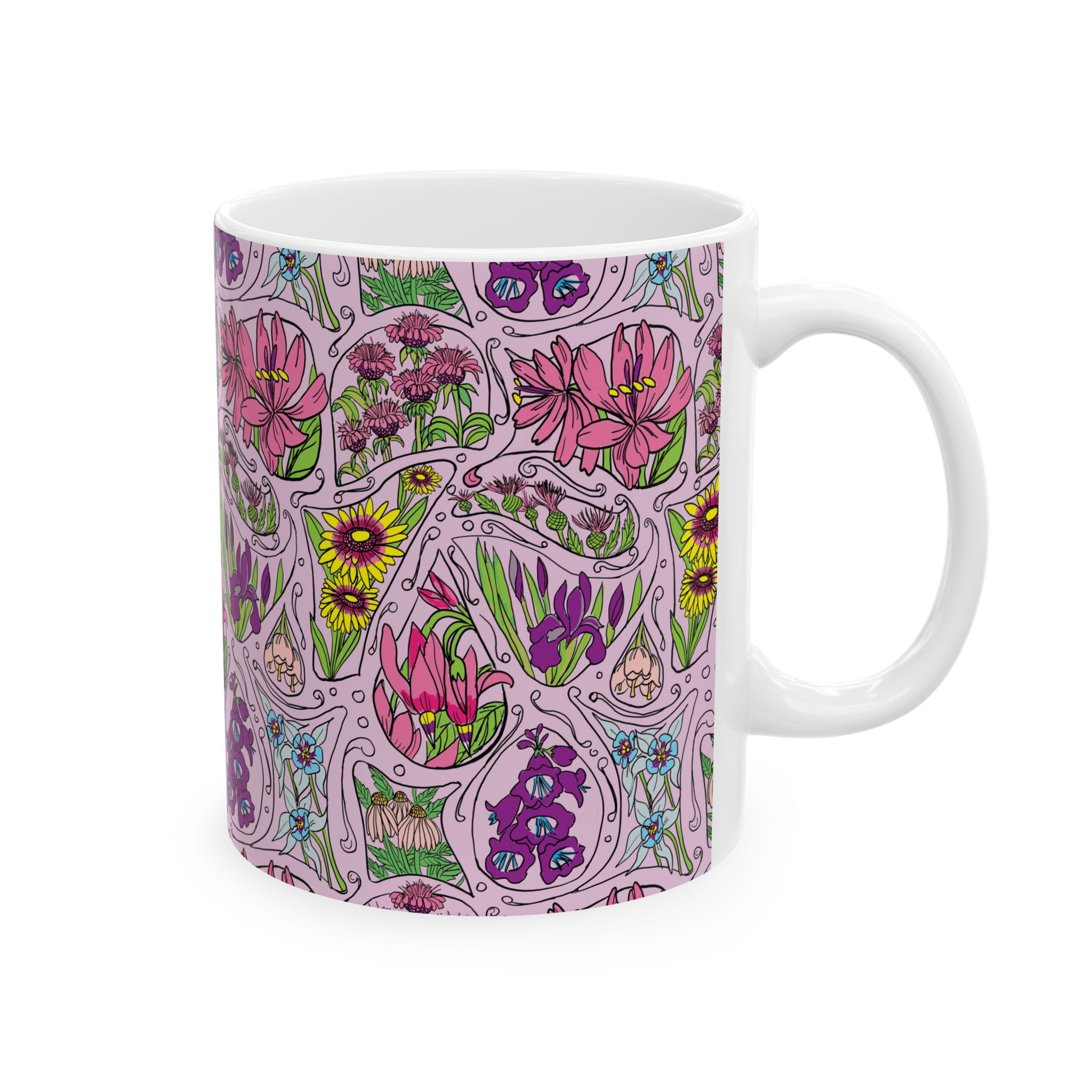 Wildflower Ceramic Mug — Pink Spring Blooms (11oz, 15oz) - Image 2