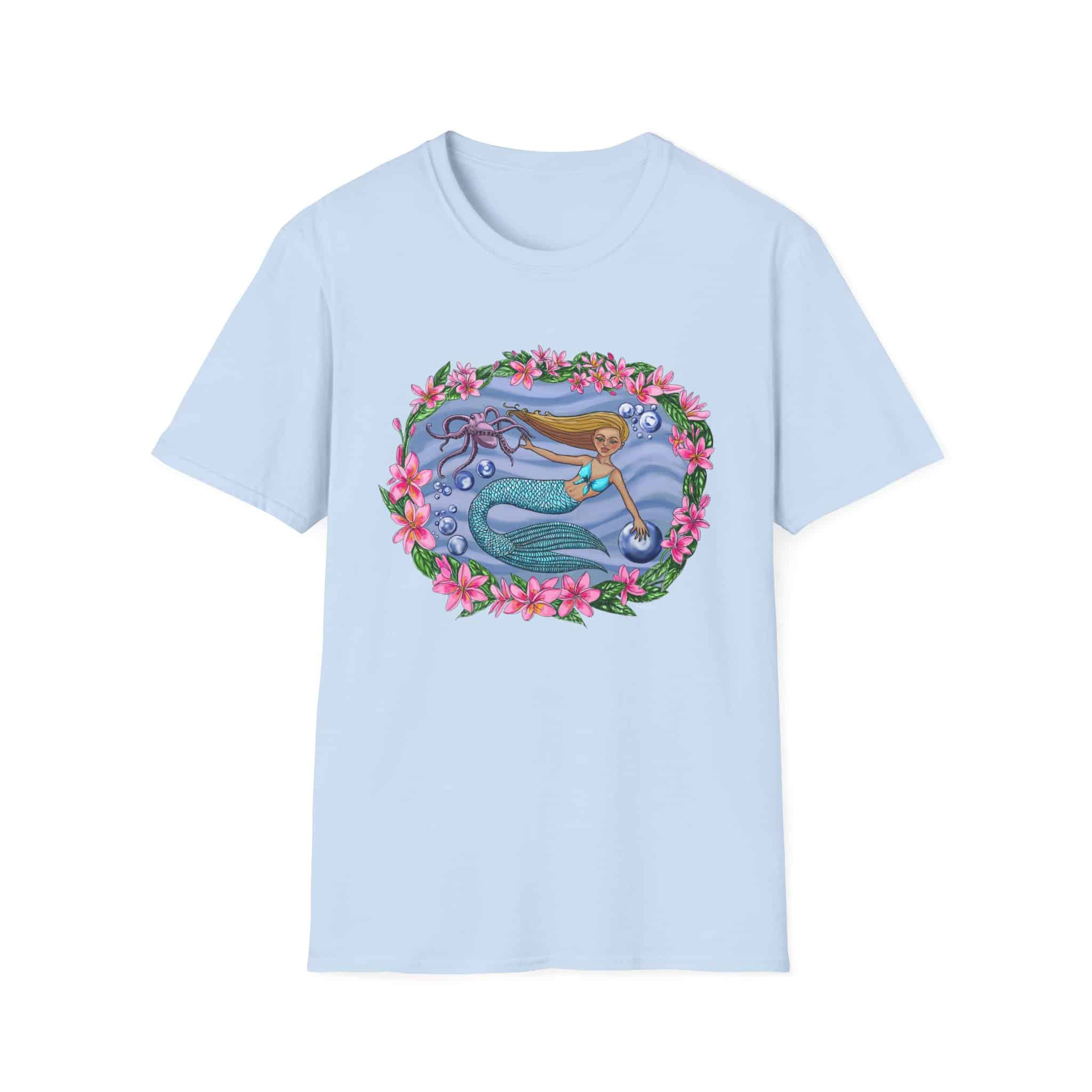 Mermaid With Octopus Beach Vibes T-Shirt — Tropical Floral Ocean Graphic - Image 3
