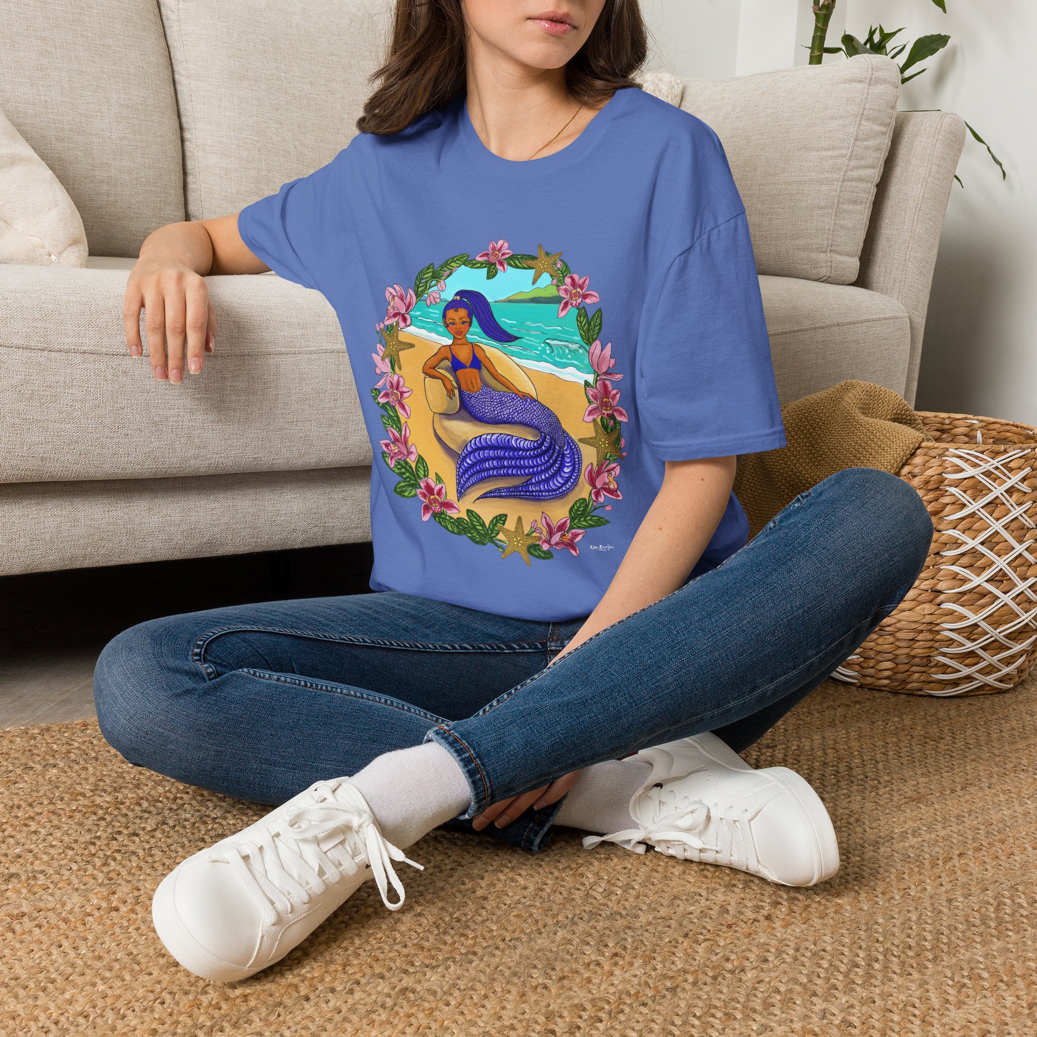 Blue-Haired Mermaid2 Beach Vibes T-Shirt — Tropical Floral Ocean Graphic - Image 32