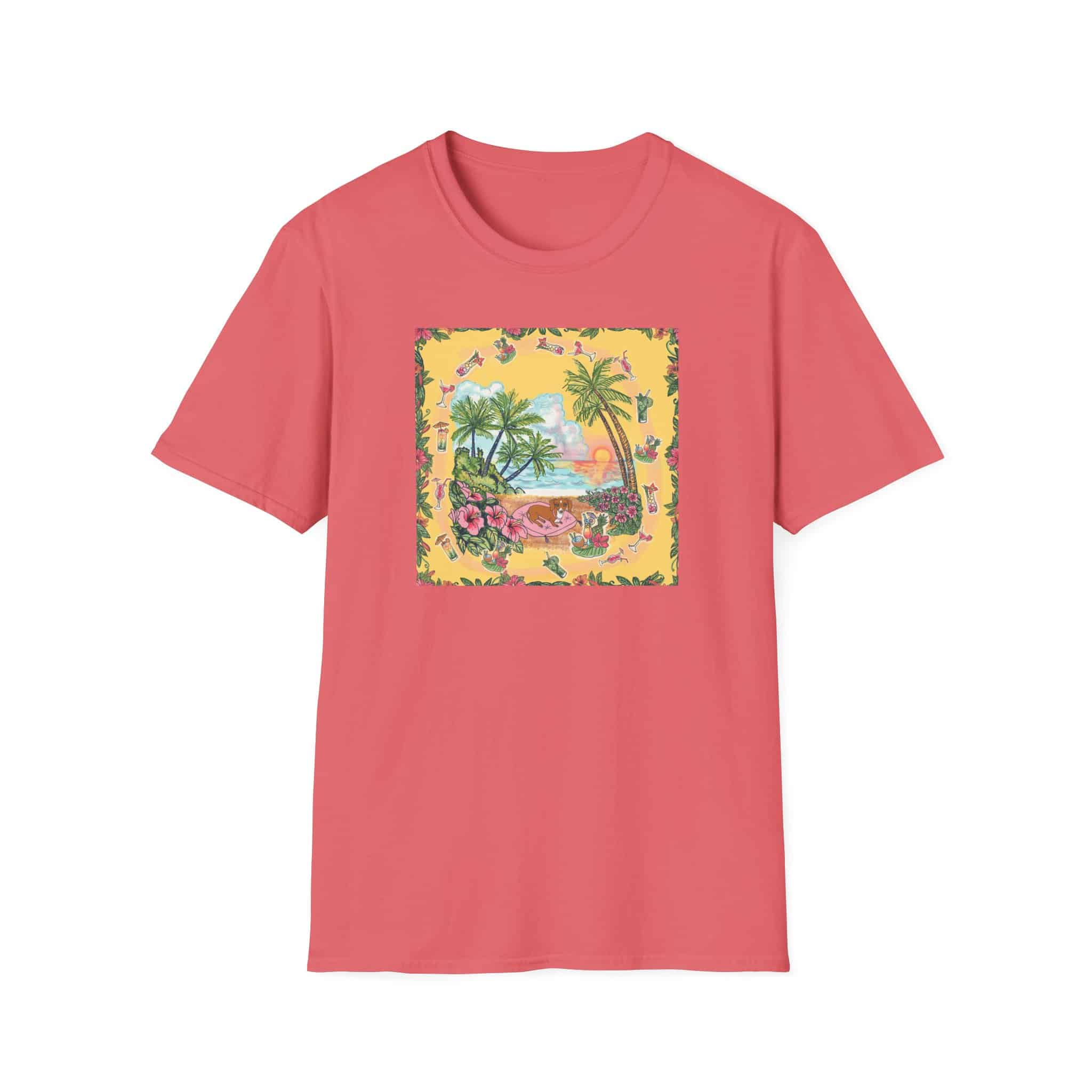 Girl Dachshund on a Tropical Sunset Beach T-Shirt — Vintage Beach Floral Graphic - Image 19
