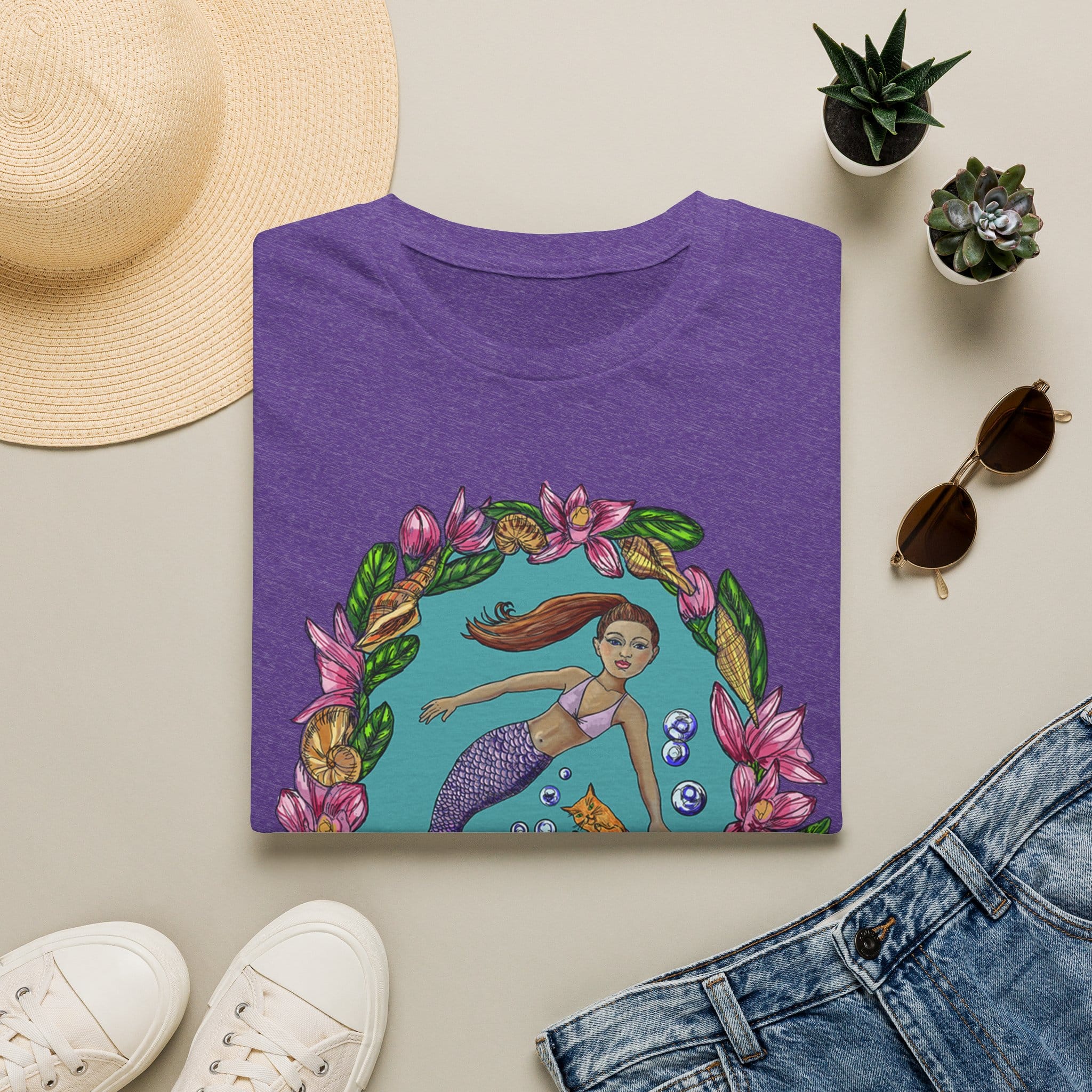 Mercat with Mermaid Beach Vibes T-Shirt — Tropical Floral Ocean Graphic - Image 22