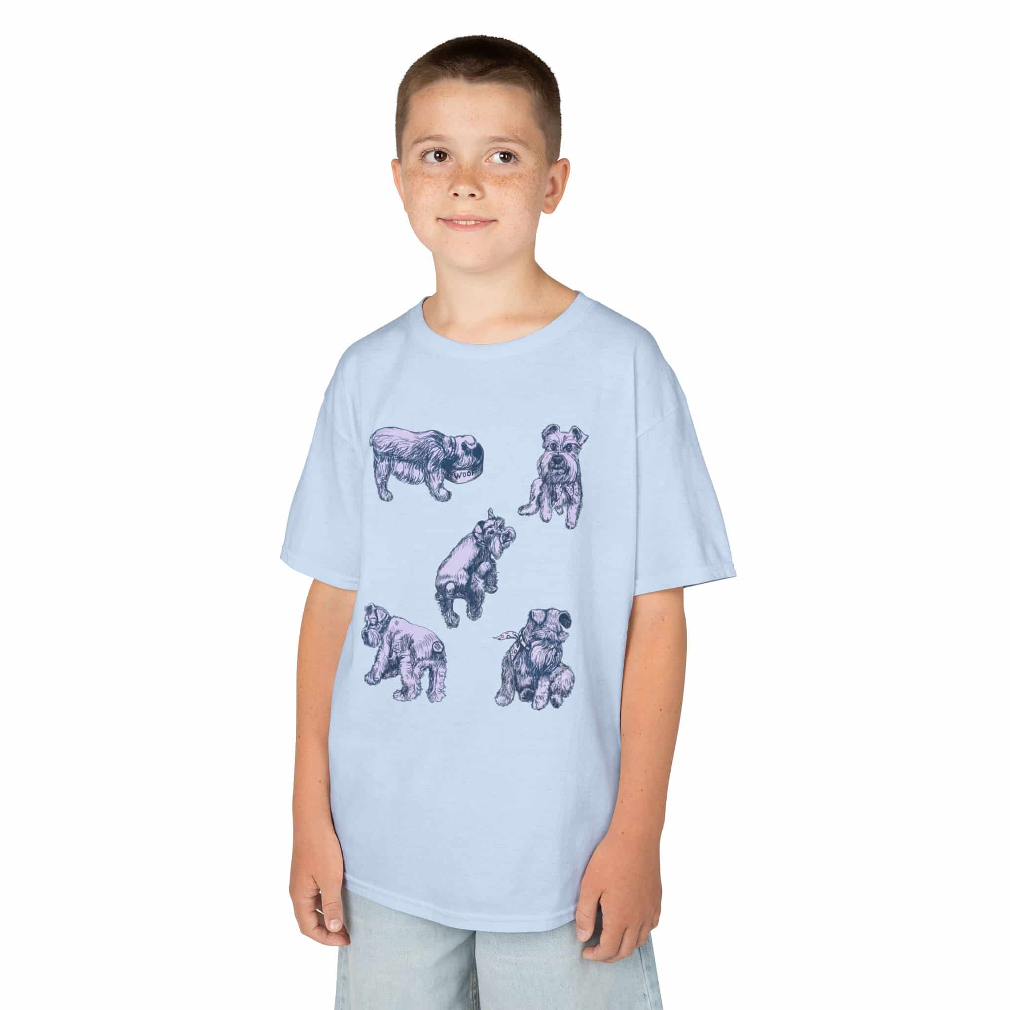 Kids Tee — Cute Schnauzer Puppy Sketches Cotton T‑Shirt - Image 7