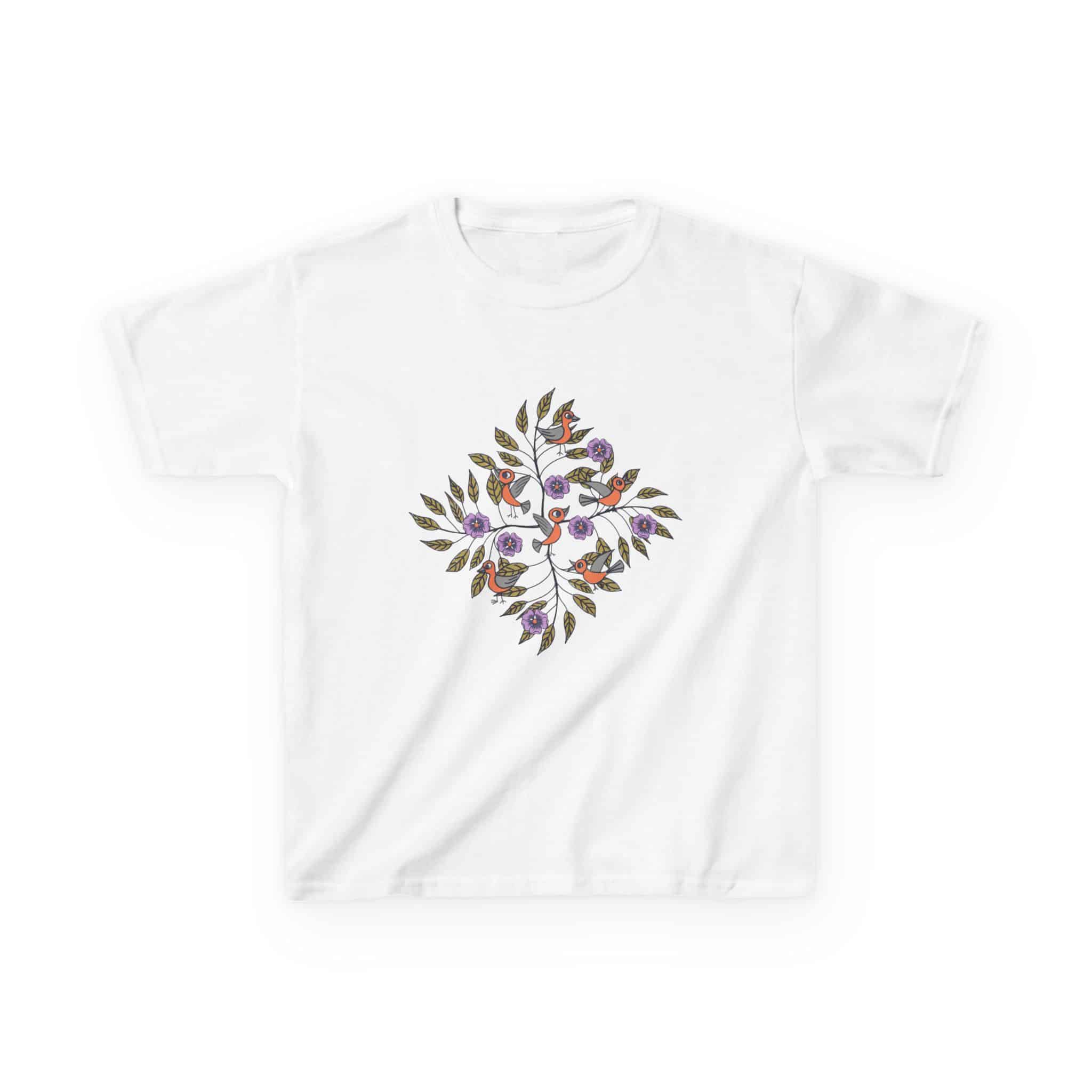 Kids T‑Shirt — Stick Figure Birds Floral Wreath Tee - Image 5