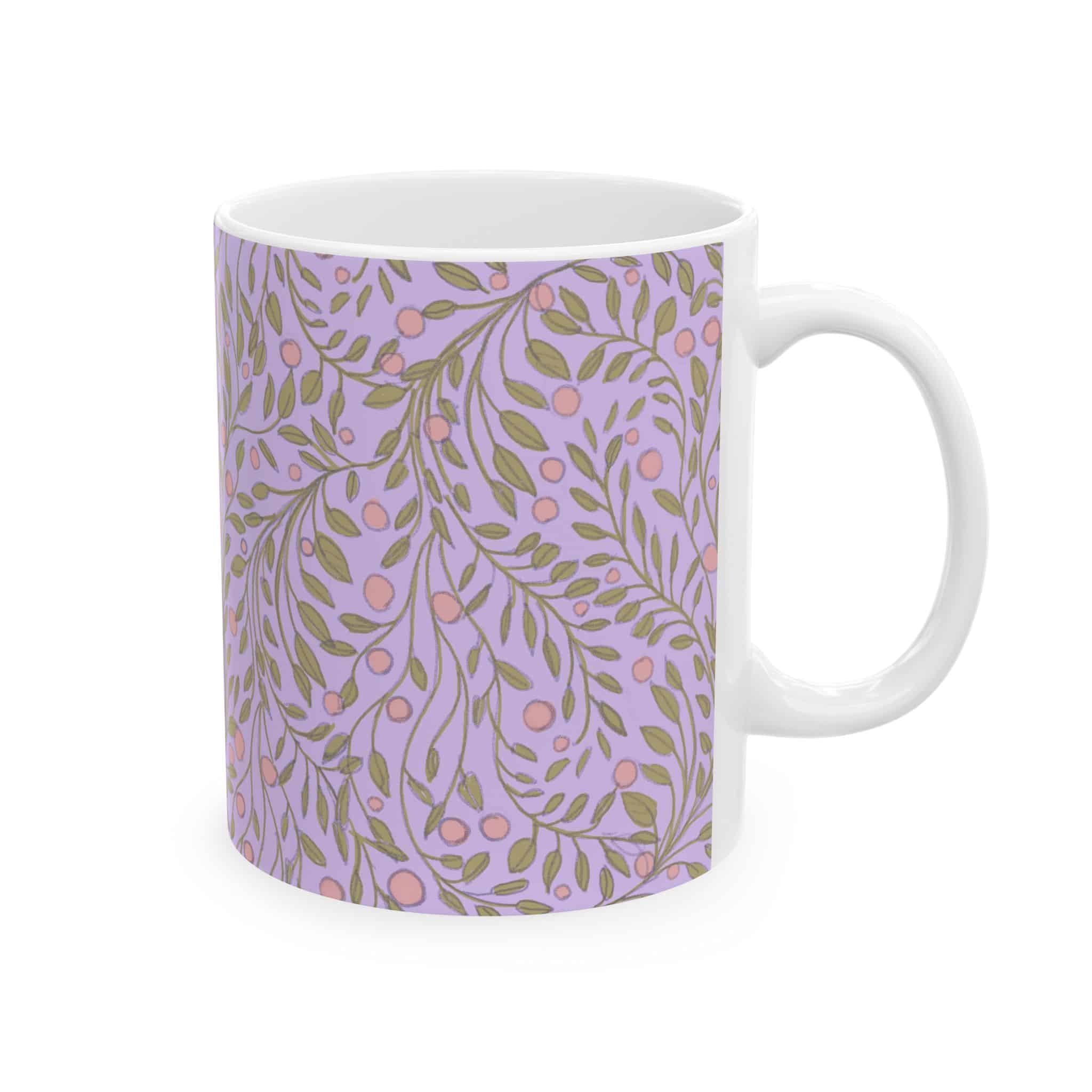 Floral Vine Ceramic Mug — Lavender & Rose Gold Pattern (11oz, 15oz) - Image 2