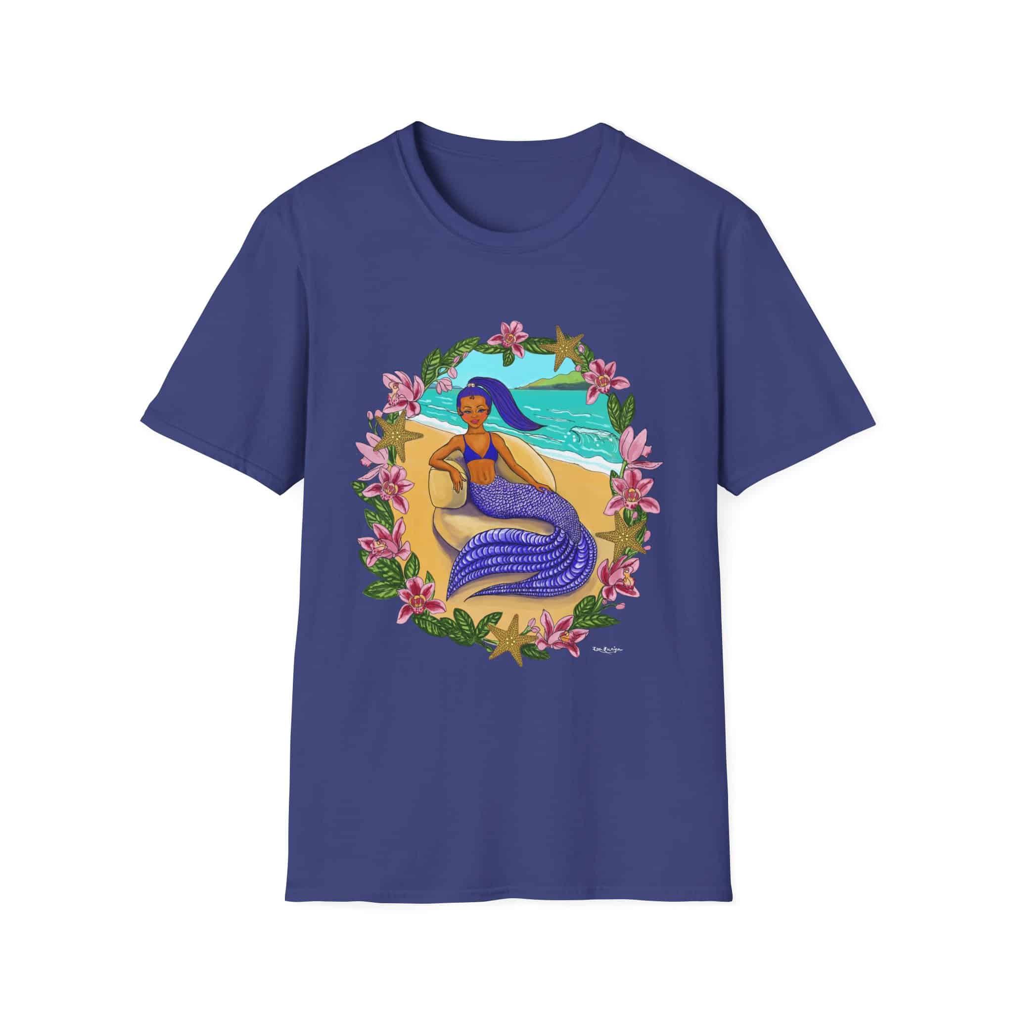 Blue-Haired Mermaid2 Beach Vibes T-Shirt — Tropical Floral Ocean Graphic - Image 6
