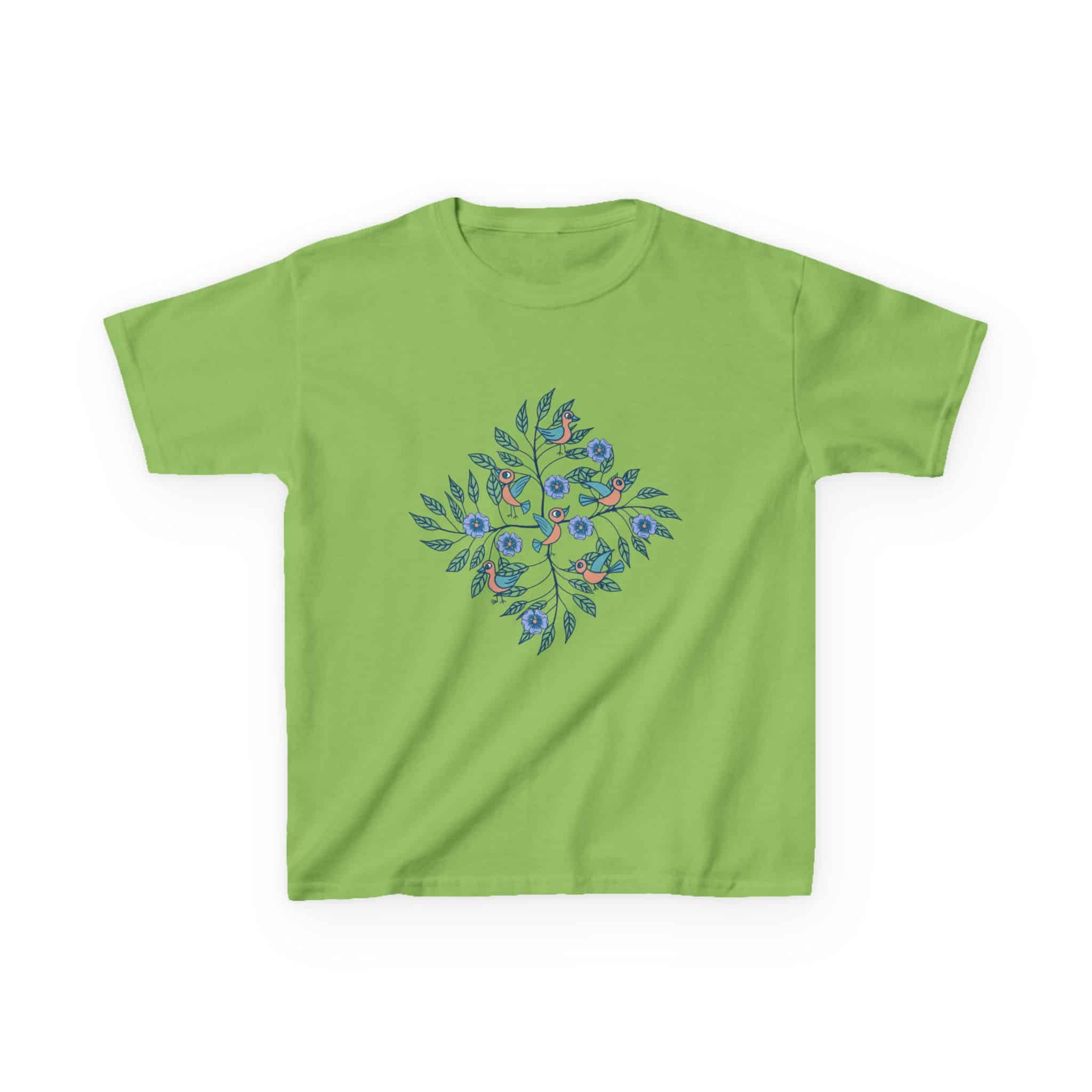 Kids Tee — Stick Figure Birds Floral Leaf Diamond Graphic - Image 11