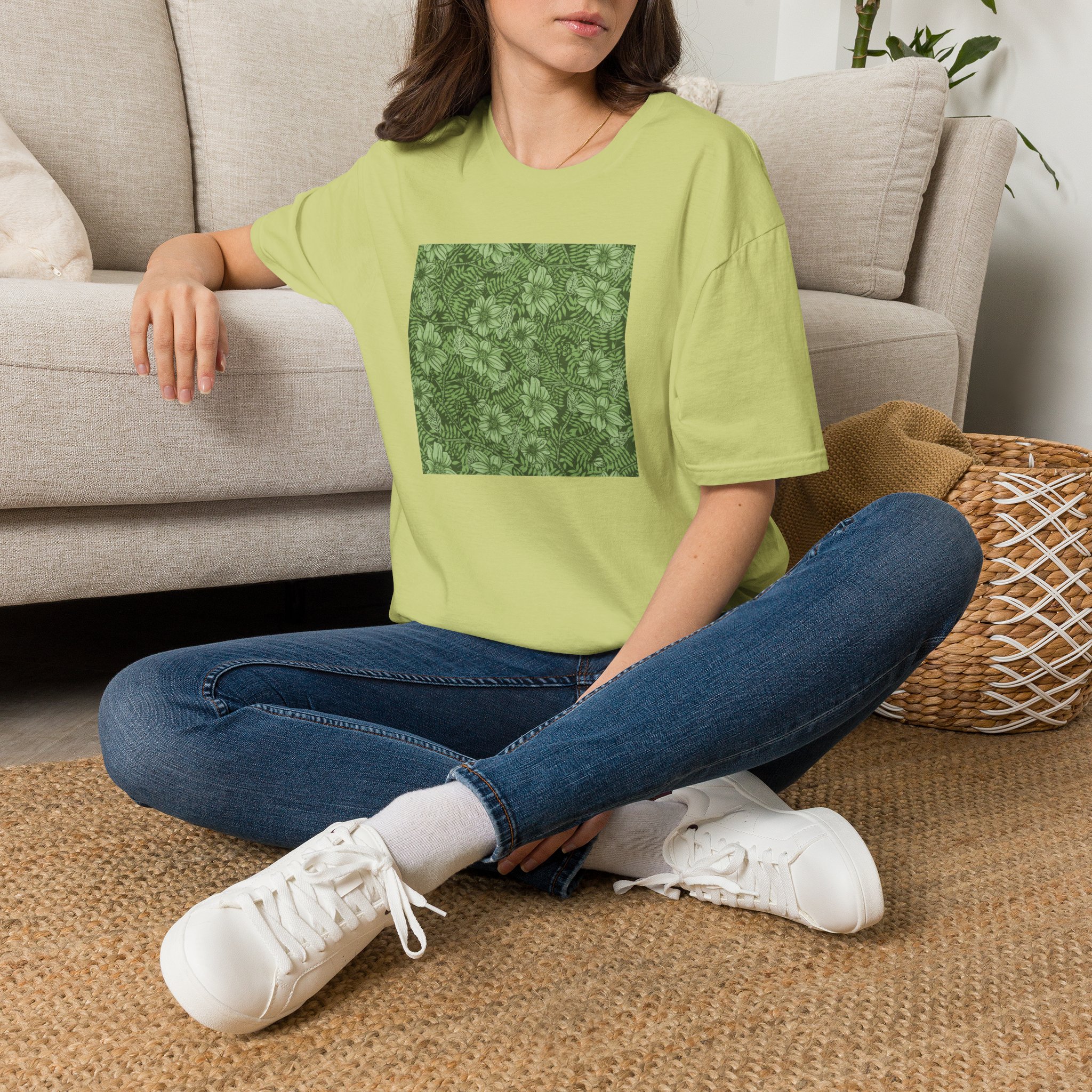 Floral Hibiscus Pattern T-Shirt — Vintage Tropical Flower Tee - Image 9