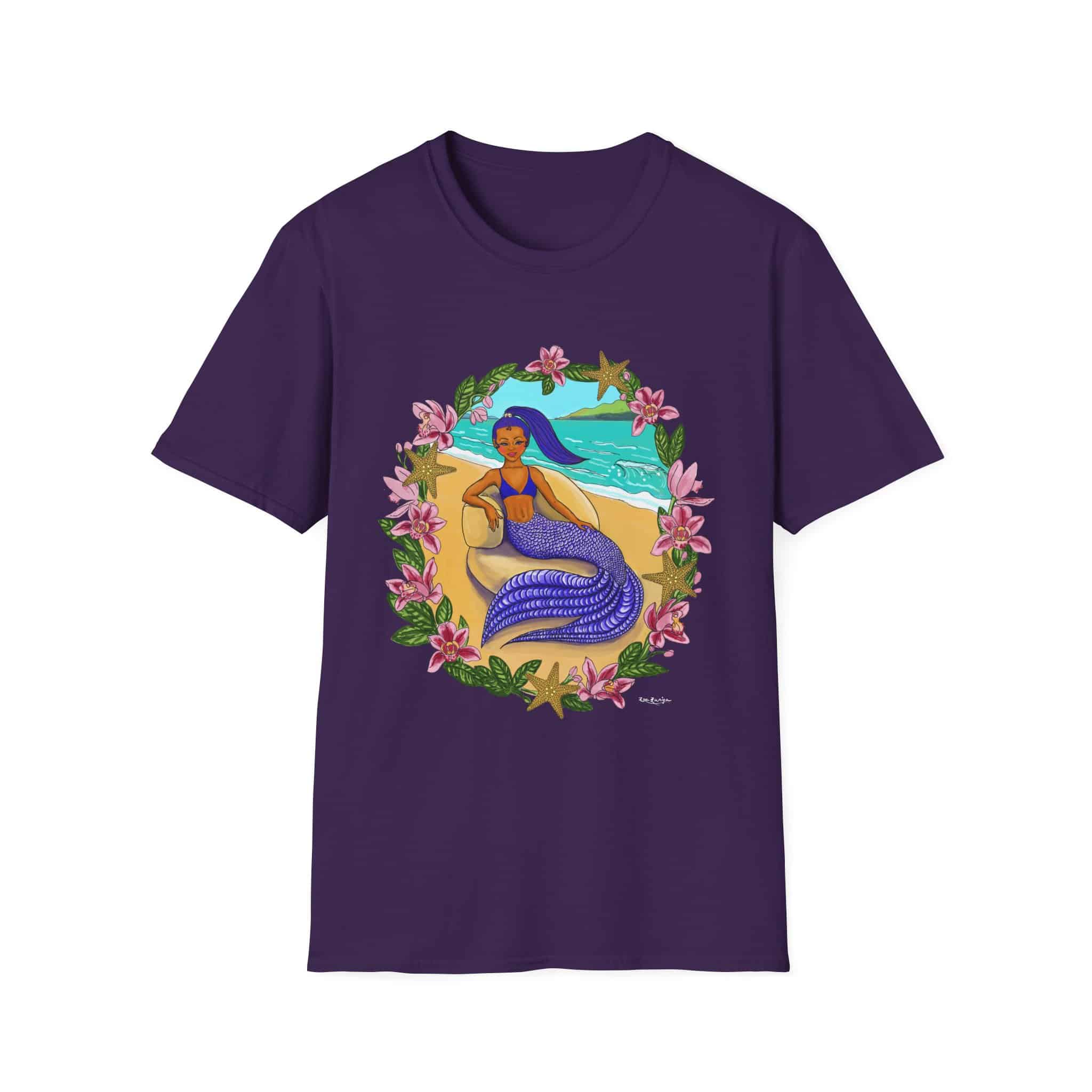 Blue-Haired Mermaid2 Beach Vibes T-Shirt — Tropical Floral Ocean Graphic - Image 12