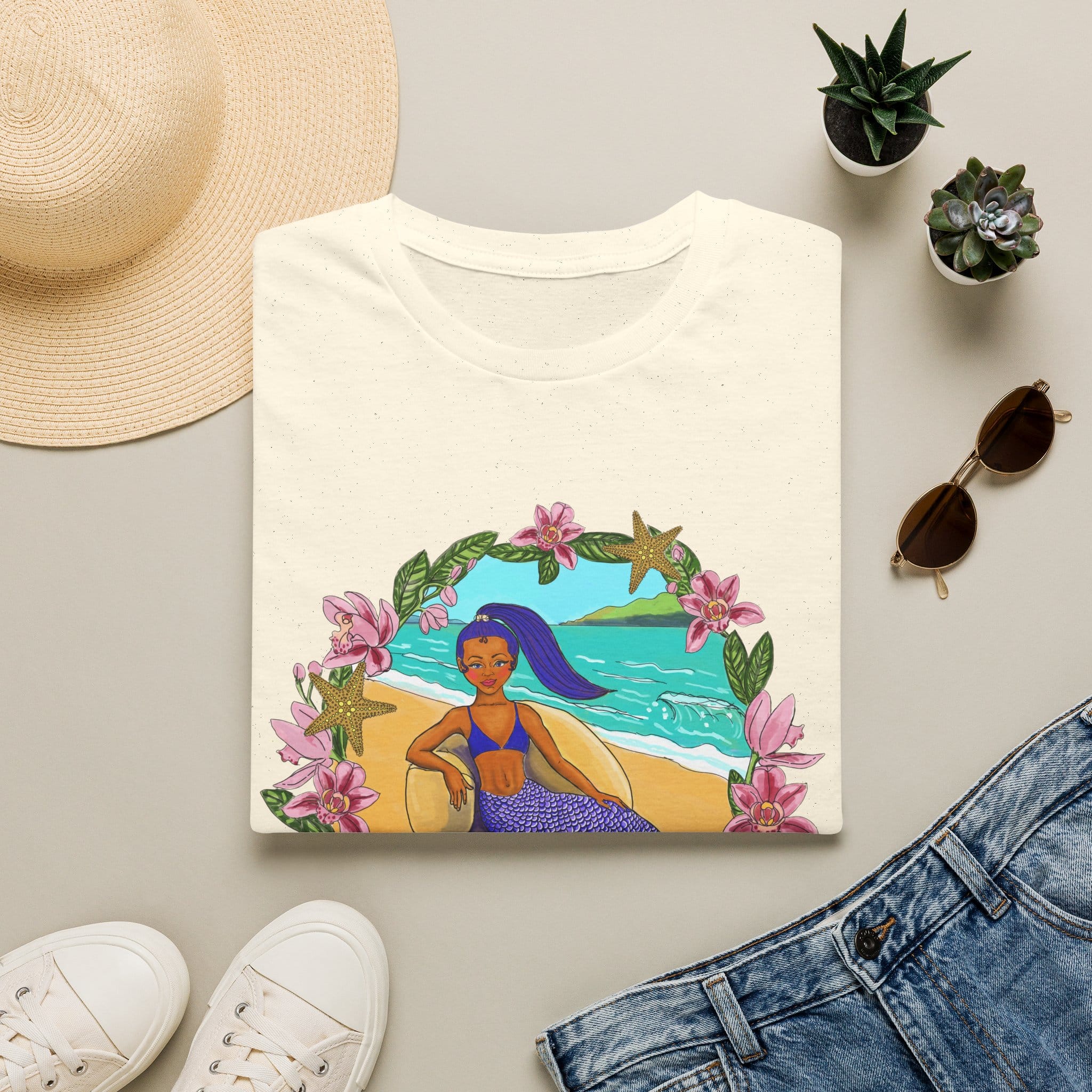 Blue-Haired Mermaid2 Beach Vibes T-Shirt — Tropical Floral Ocean Graphic - Image 16