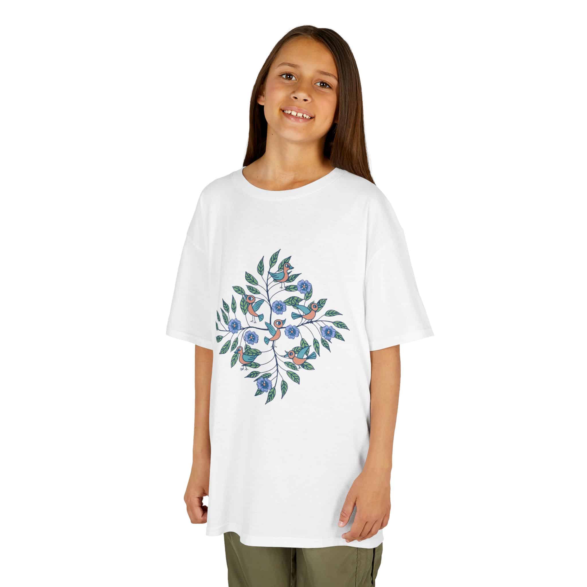 Kids Tee — Stick Figure Birds Floral Leaf Diamond Graphic - Image 10